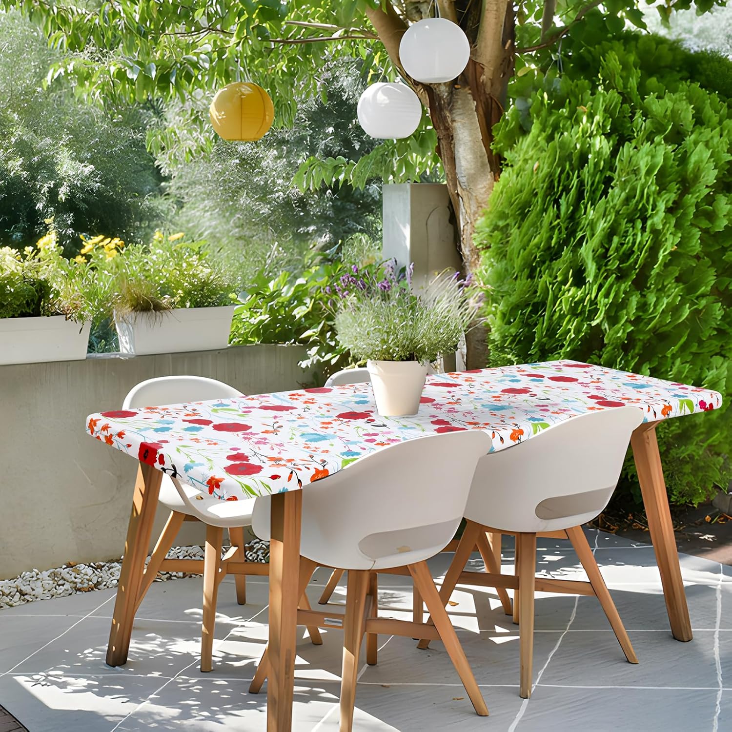 Detalle de misaya Rectangle Vinyl Tablecloth (Fitted, Waterproof) for 6-Foot Folding Tables, 30x72 inch, Elastic Edge, Flannel Backing