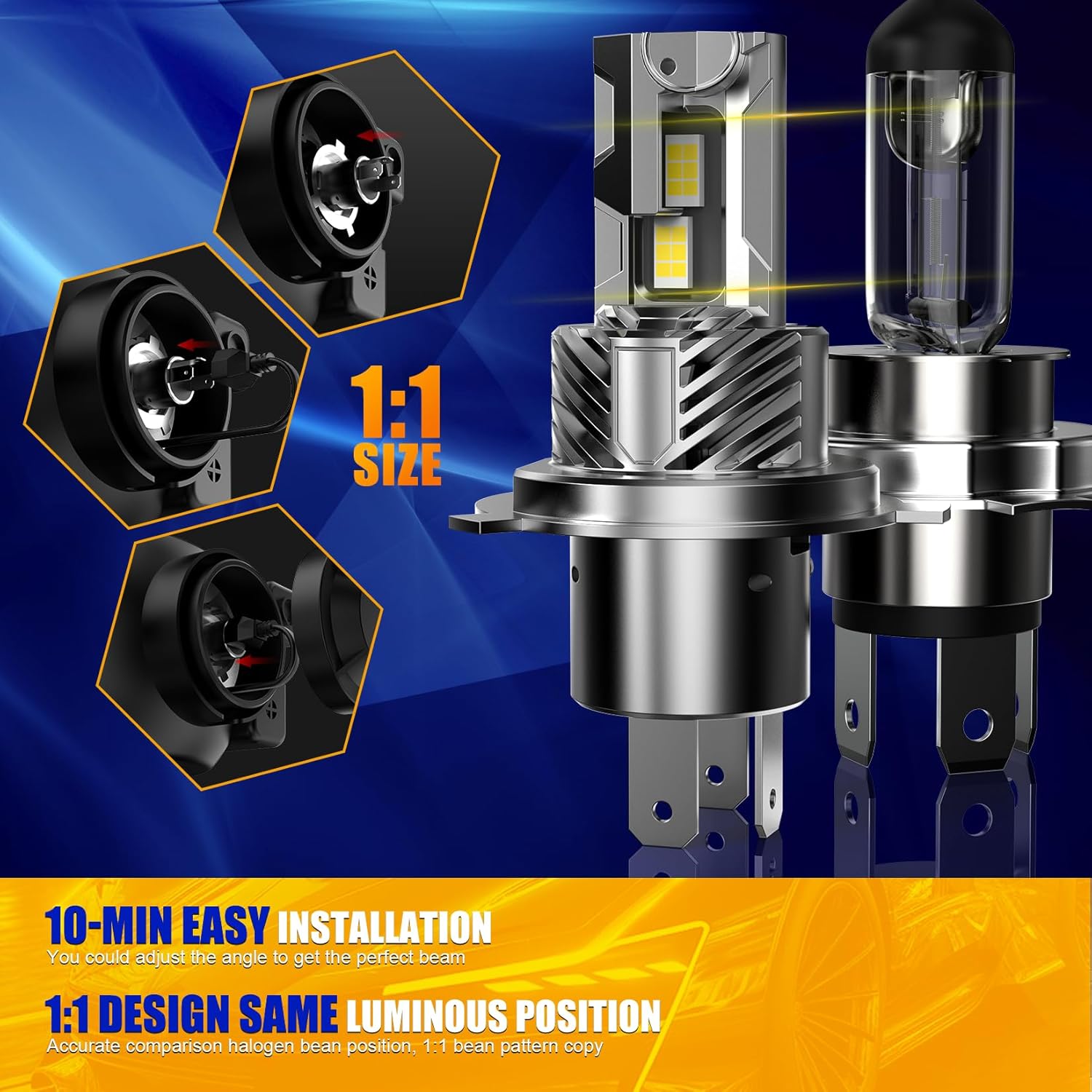 Thumbnail 4 de FREERAP H4 LED Headlight Bulb (9003/HB2) 60W, 6500K cool white, fan-cooled, plug and play (pack of 2)