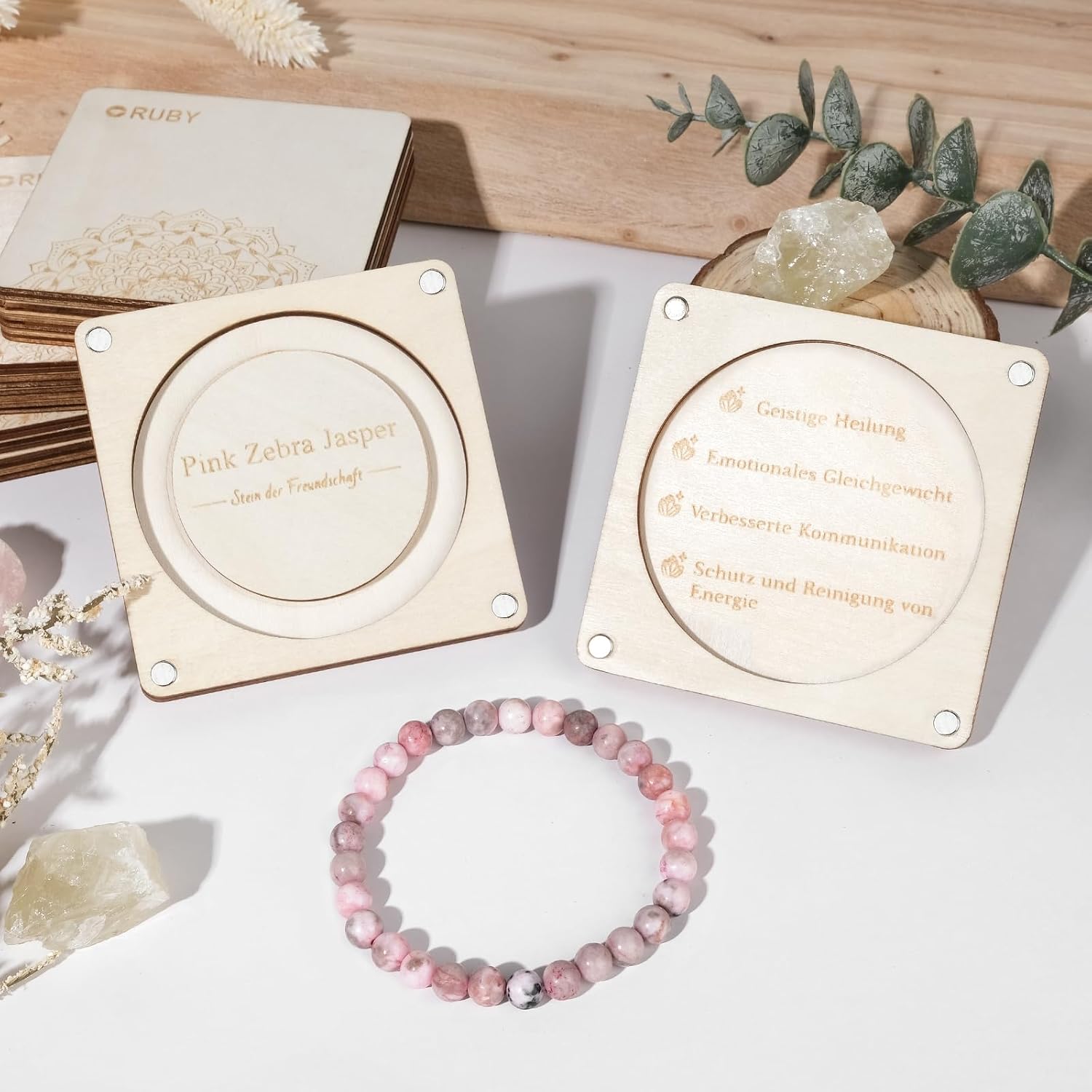 Thumbnail 6 de RUBY 6mm Heilstein Armband für Damen – Pink Zebra Jasper, handmade mit reparaturset und Geschenkbox