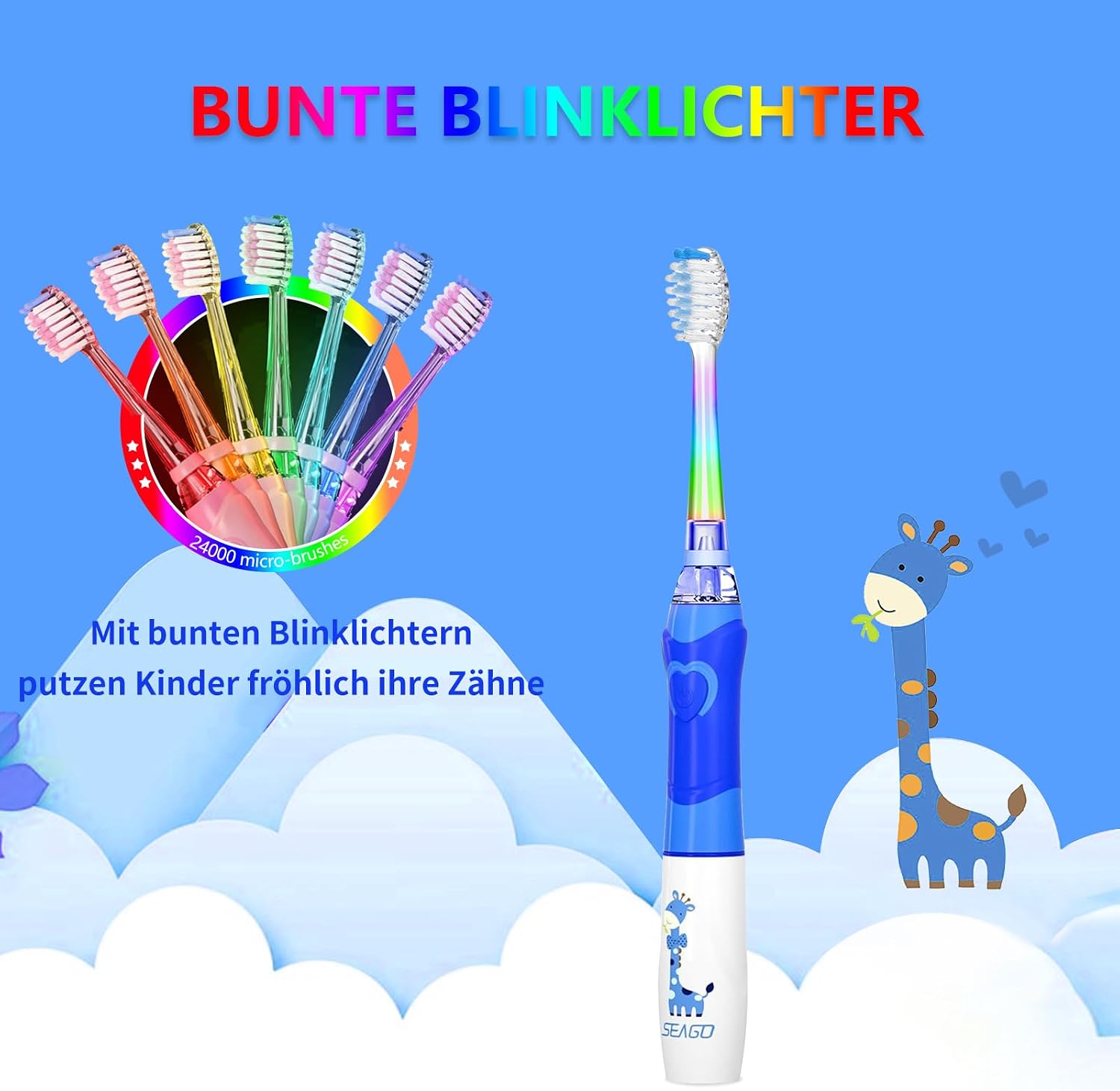 Thumbnail 1 de Seago Elektrische Zahnbürste für Kinder SG977 (ab 3 Jahren) – mit Smart-Timer, 8 weichen Bürstenköpfen und LED-Licht