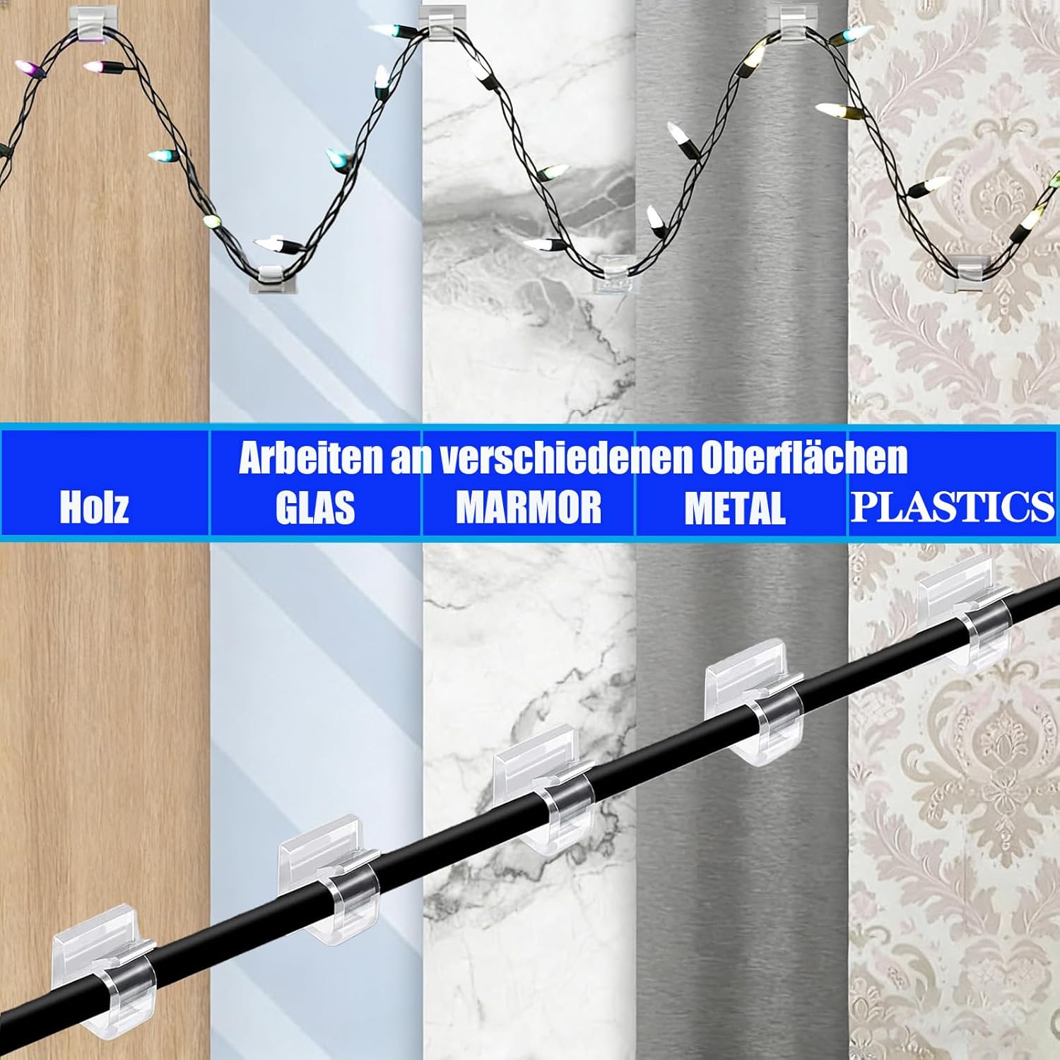 Detalle 1 de KLJ Kabelhalter Haken für Lichterketten 50er-Set
