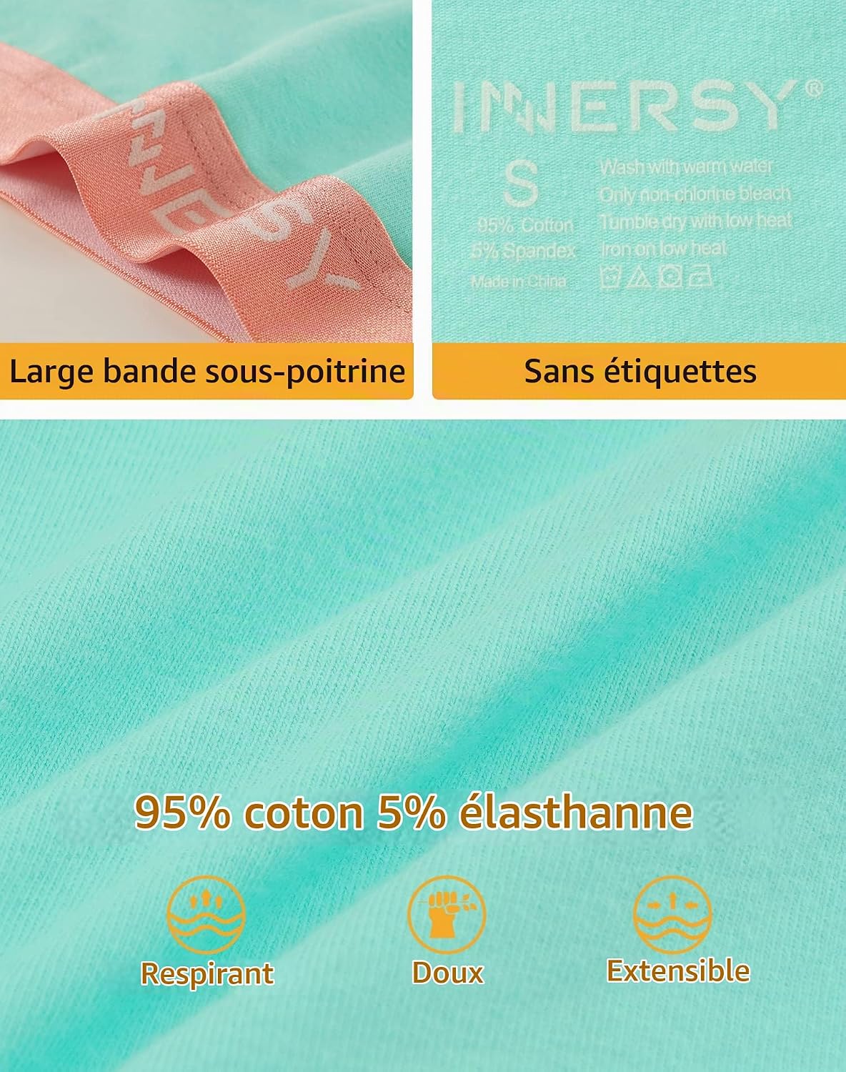 Detalle 1 de INNERSY sportbeha voor meisjes, 3-pack katoen zonder beugel, maat 116-164