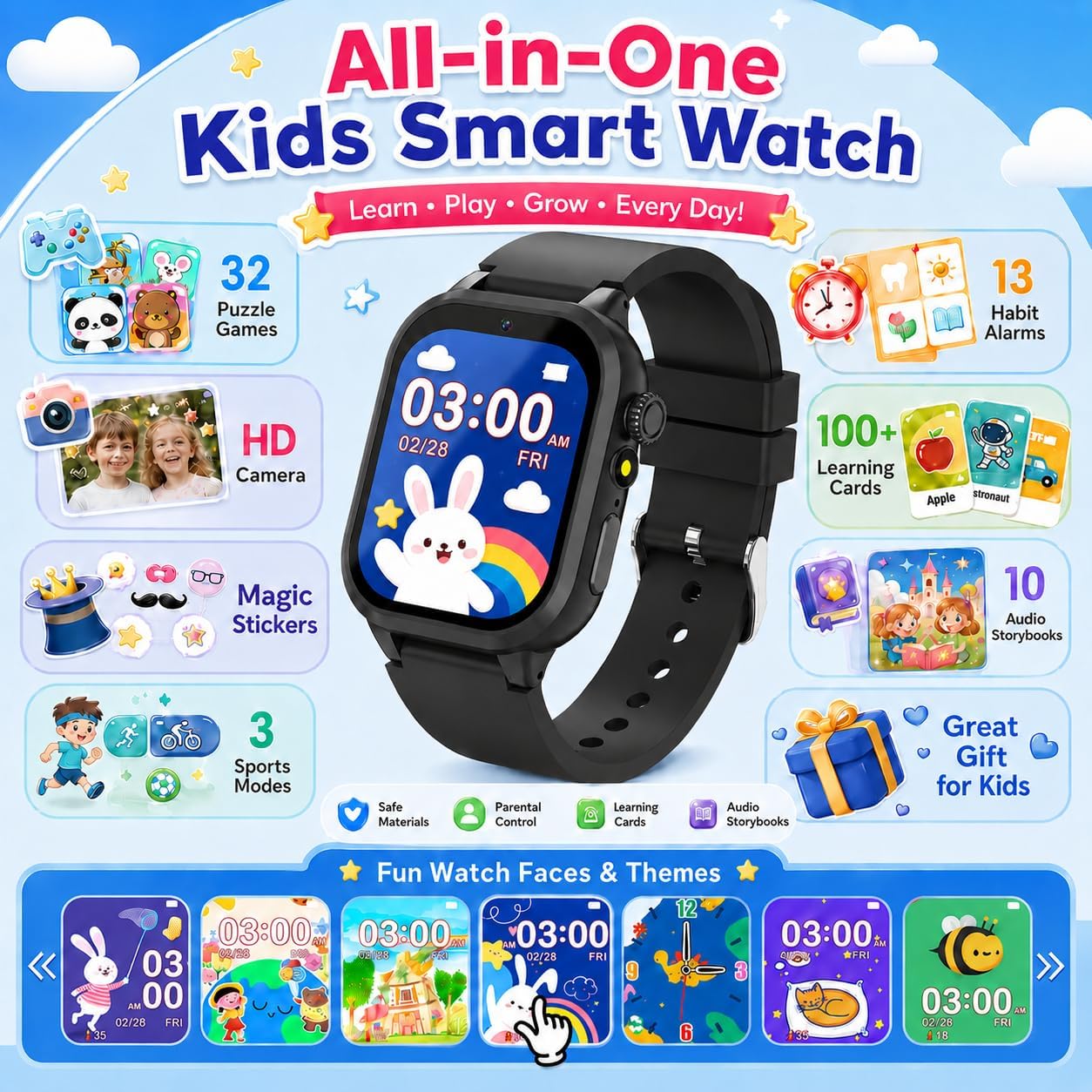Detalle 2 de ELEJAFE Kids Smart Watch: 32 Games, Habit Tracking, 3 Sports & Learn Cards