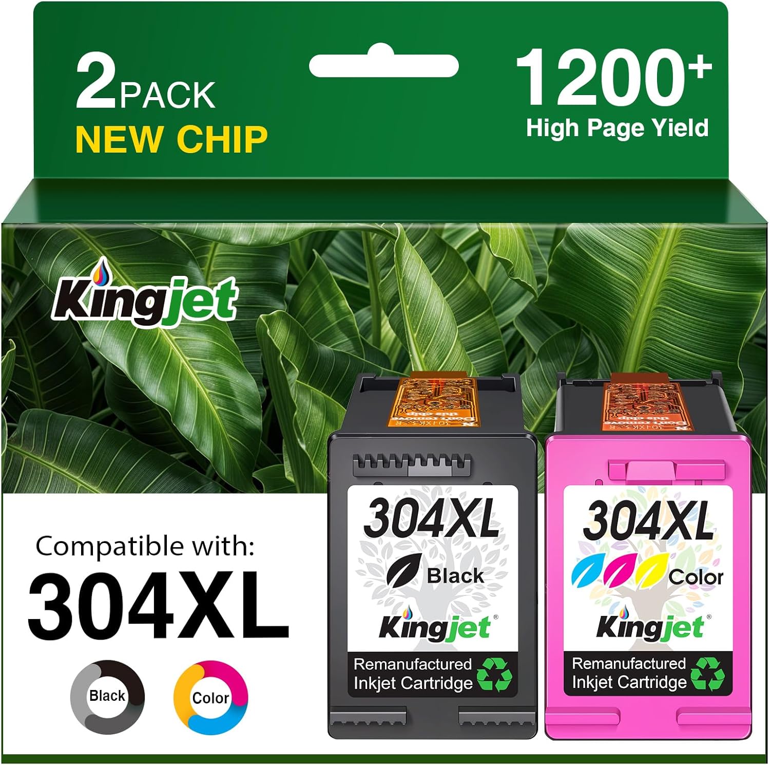 KINGJET 304XL Combo Pack (304 XL) Ink Cartridges for HP 304 — Black & Colour Replacement