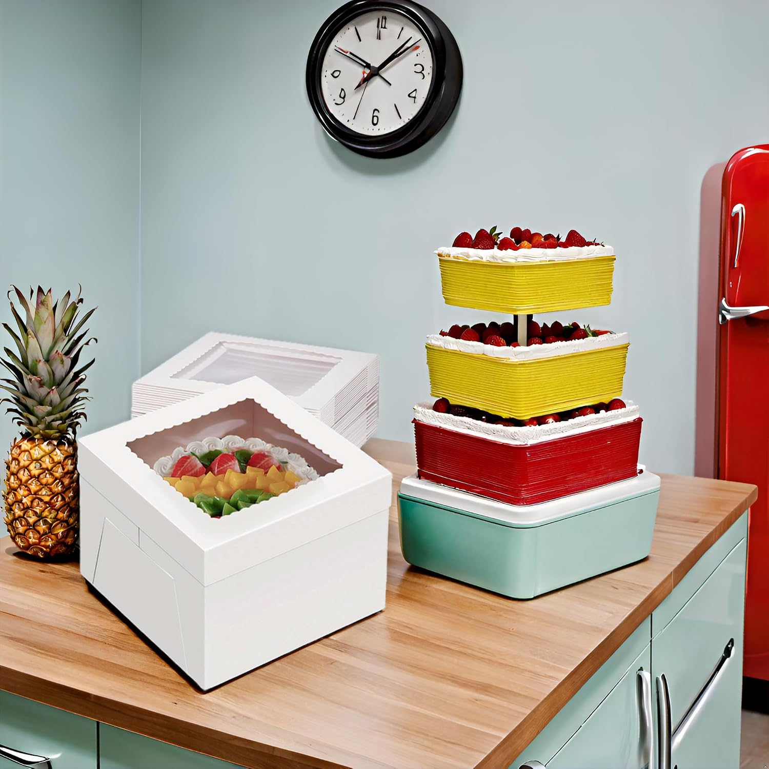 Detalle de Packpal 10-Pack 10x10x10 Cake Boxes with Clear Window, White Paper
