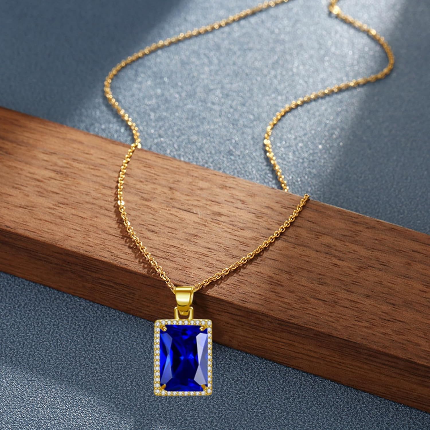 Thumbnail 4 de VONSSY Elegant Rectangle Gemstone Pendant Necklace