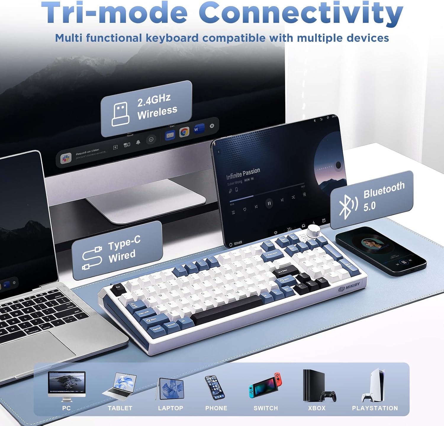 Detalle 2 de MIKIBY K98 Wireless Mechanical Keyboard, Tri-Mode, Hot-Swappable RGB