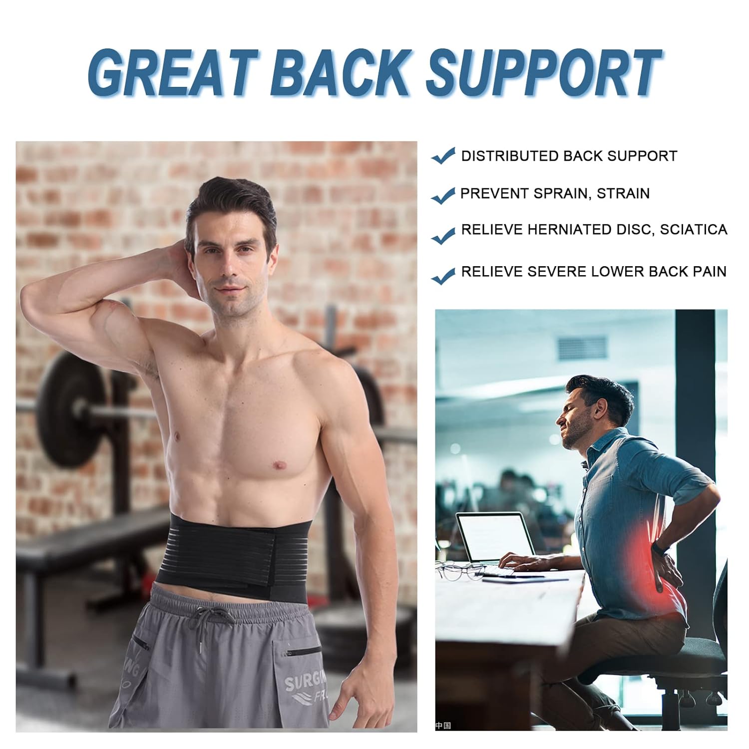 Thumbnail 1 de Paskyee Lower Back Support Belt with 6 Stays: Flexible Lumbar Brace for Pain Relief