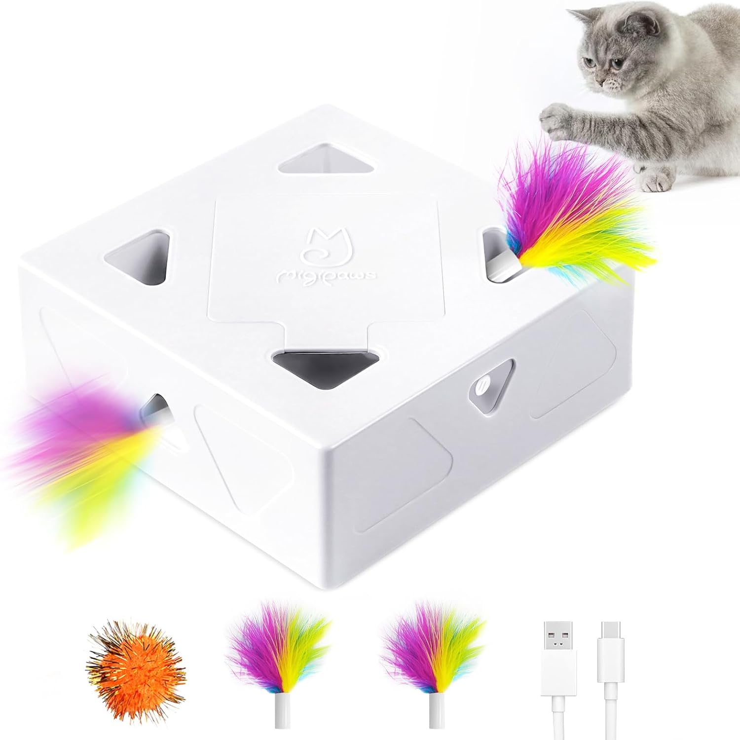 Migipaws MigiBox Katzenspielzeug 4 Federn 🐾