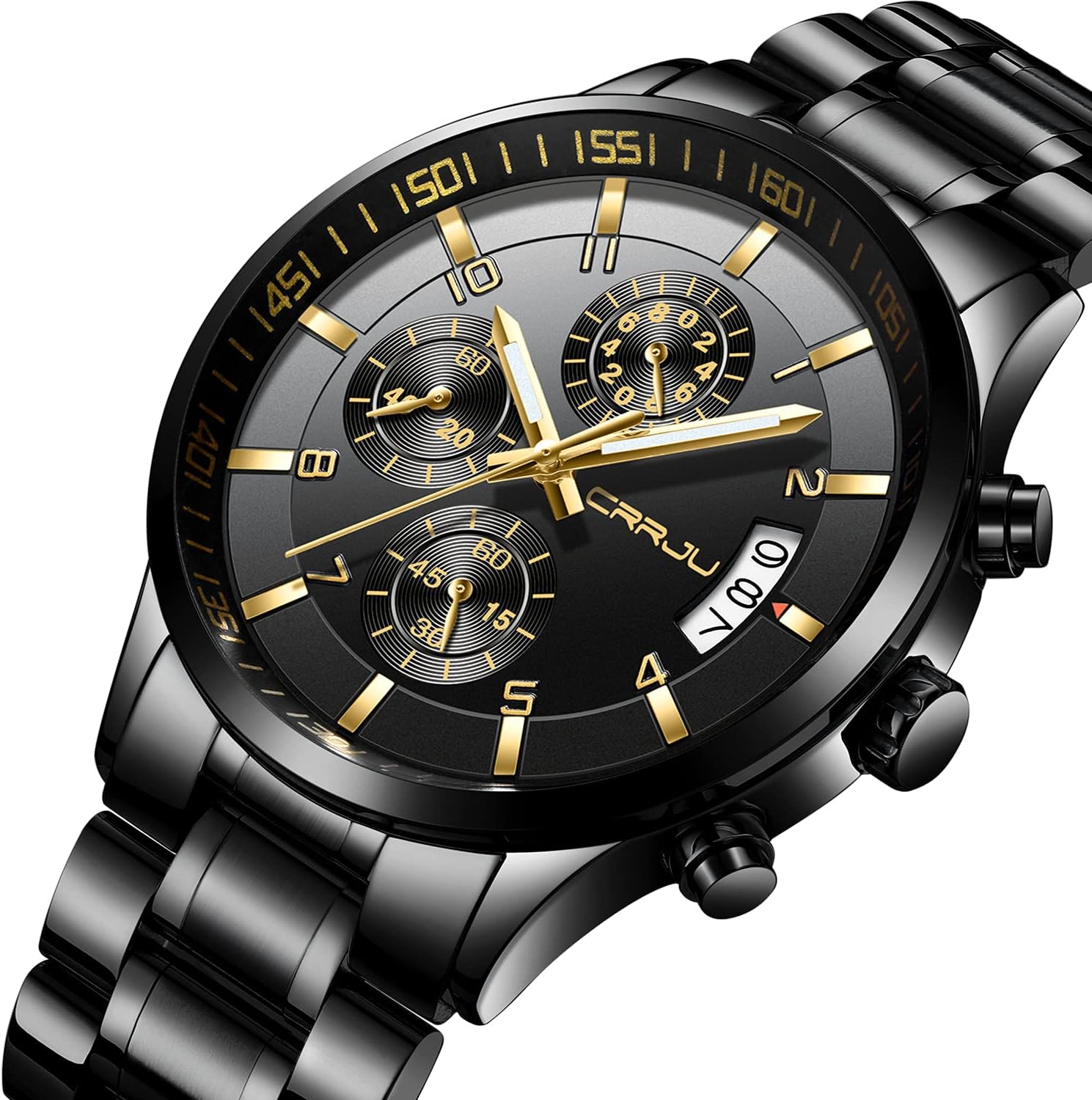 Detalle de CRRJU Herren Uhr – wasserdichtes Chronographen-Modell mit Edelstahlarmband und Datum, blaues Zifferblatt