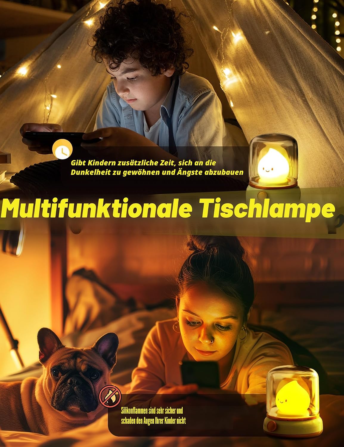 Thumbnail 3 de IHALO Kinder-Nachtlicht mit Touch-Dimmung, Timer und Akku (USB), warmweißes Stilllicht