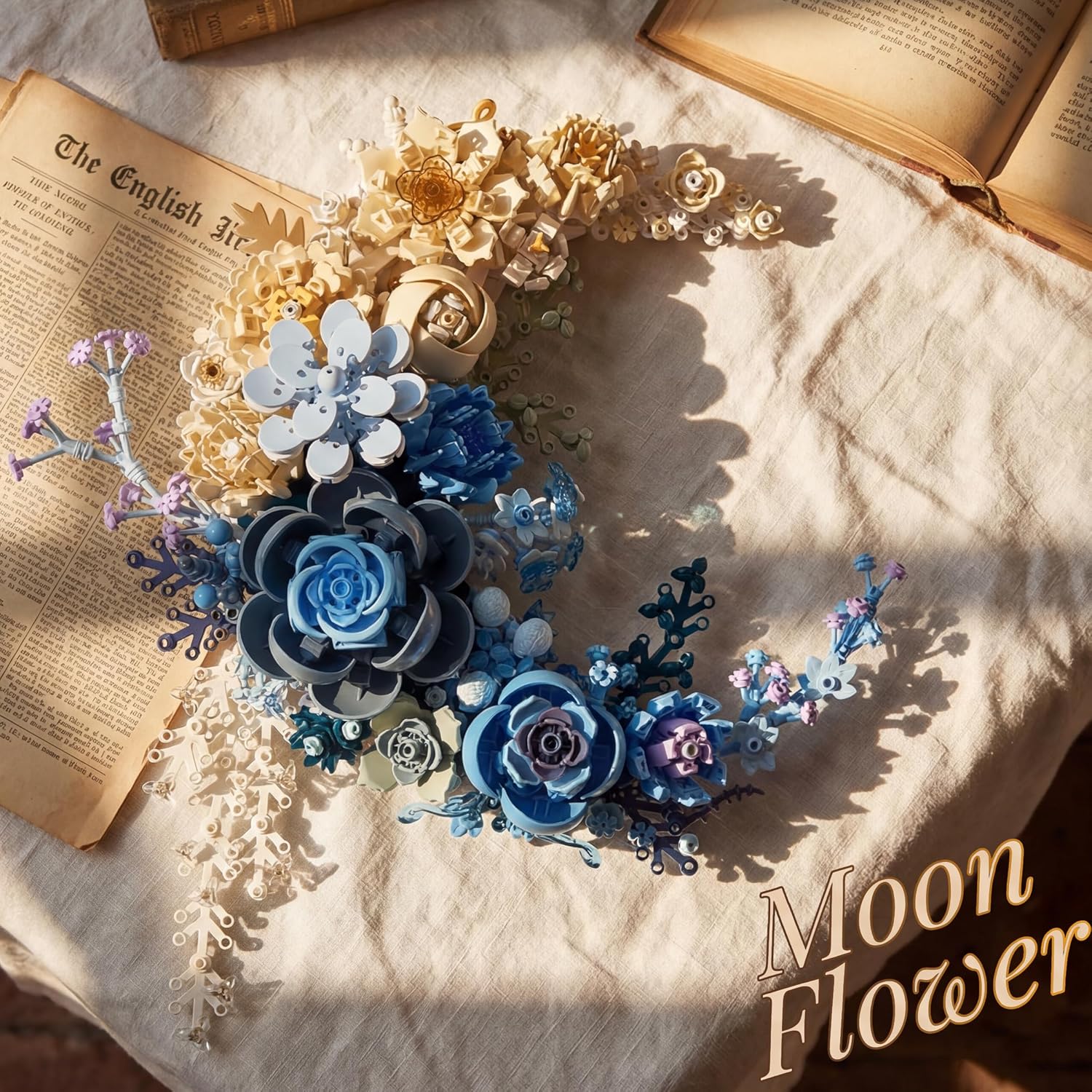 Detalle de Loyratche Blue Moon Flower Building Set: Crescent Moon Floral Art for Adults