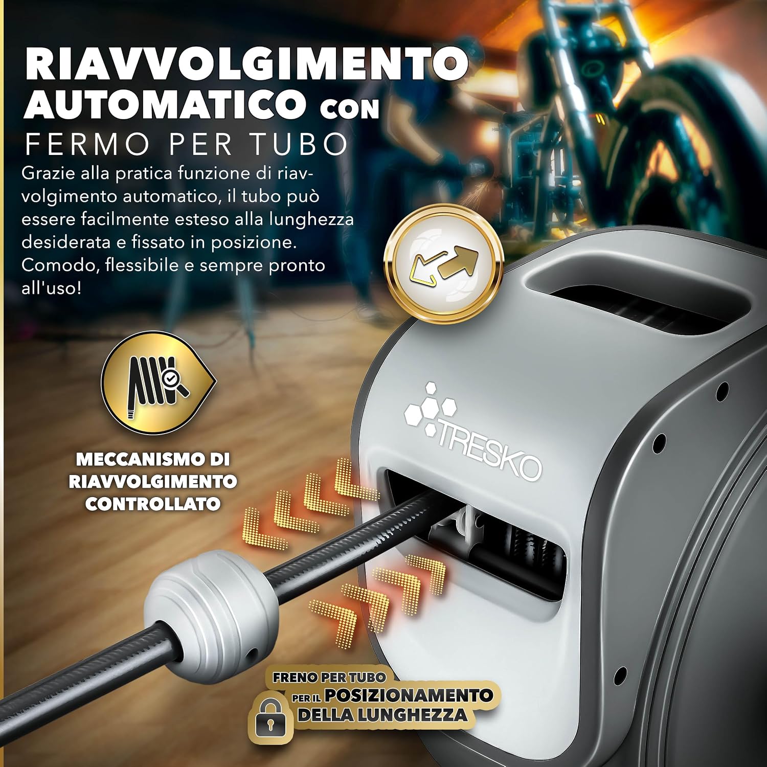 Detalle de TRESKO Avvolgitubo Aria Compressa 15 mt con Tubo — Avvolgitubo Pneumatico 1/4", Arresto Automatico, Riavvolgitore, Blu