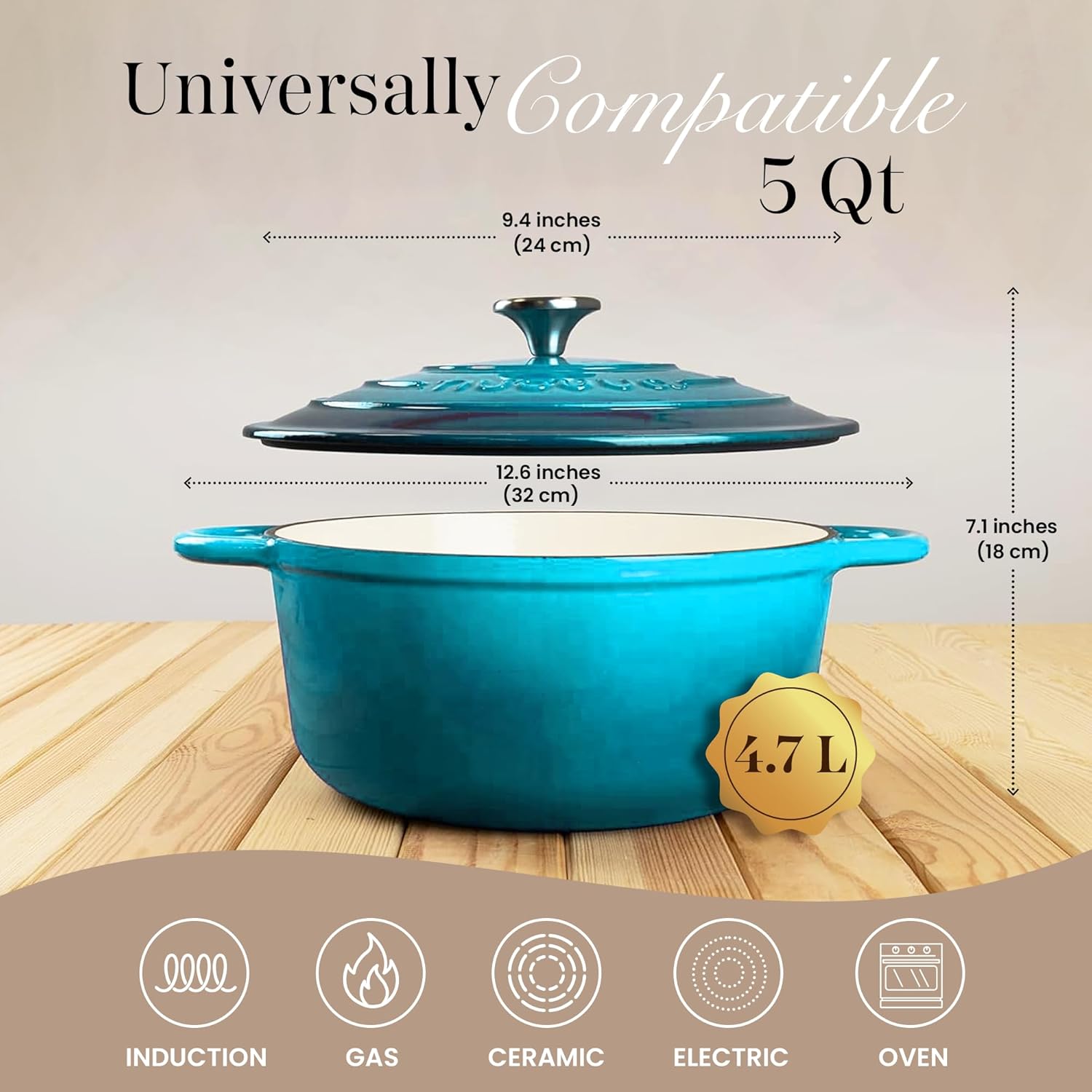 Thumbnail 1 de Nuovva Enamelled Cast Iron Dutch Oven Pot with Lid – 5 Quart, 24cm, Blue