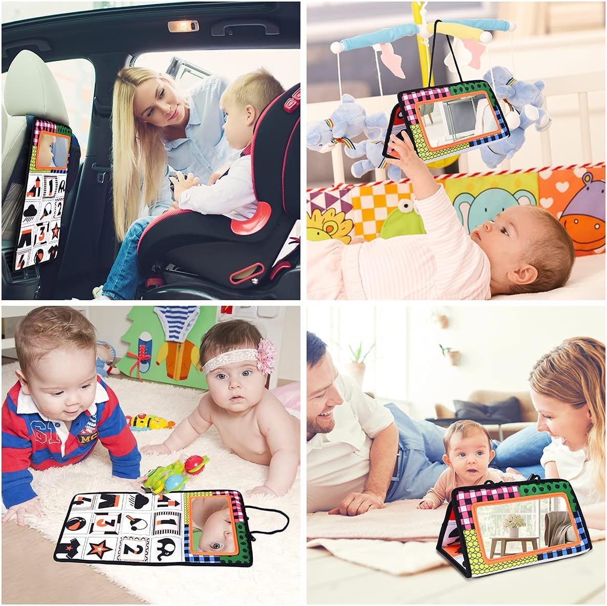 Thumbnail 2 de Vicloon Tummy Time Mirror (Black & White) – foldable sensory baby activity mirror for newborns