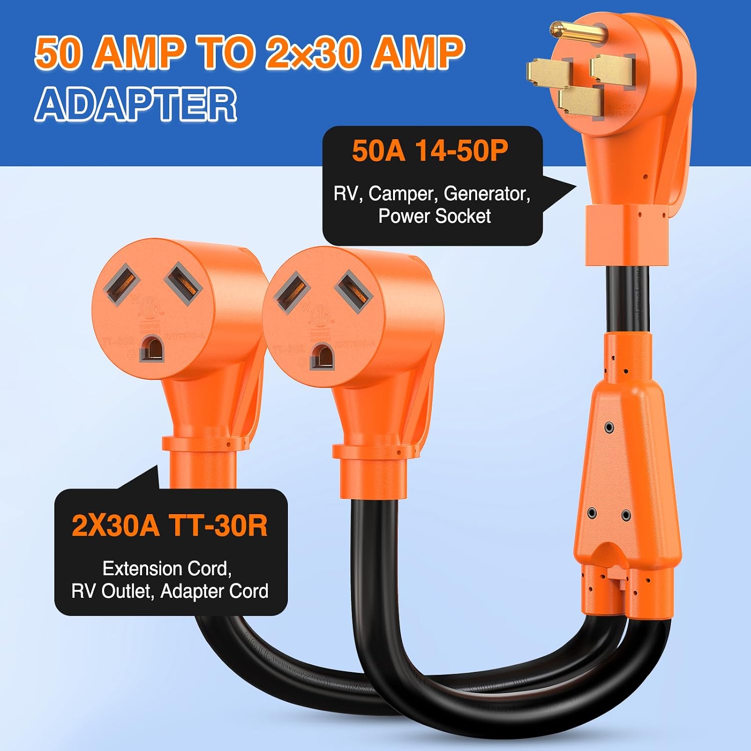 Thumbnail 1 de Nilight 50 Amp to (2) 30 Amp RV Y Splitter Adapter Cord (NEMA 14-50P to TT-30R) 10 AWG Heavy Duty