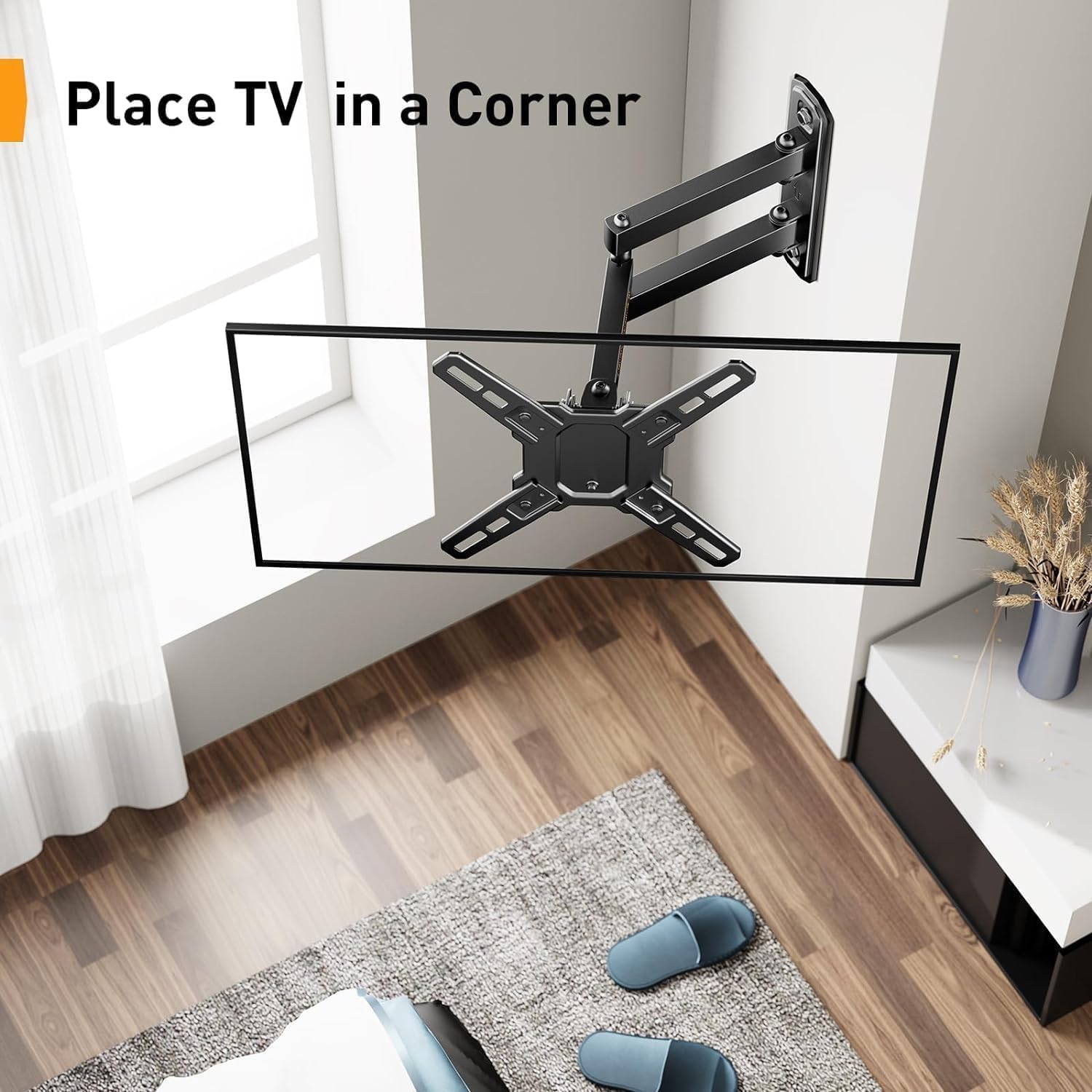 Detalle 2 de Perlegear TV Wall Bracket for 13–42 inch TVs | Full Motion Mount with 5°–15° Tilt, 90° Swivel, 360mm Extension