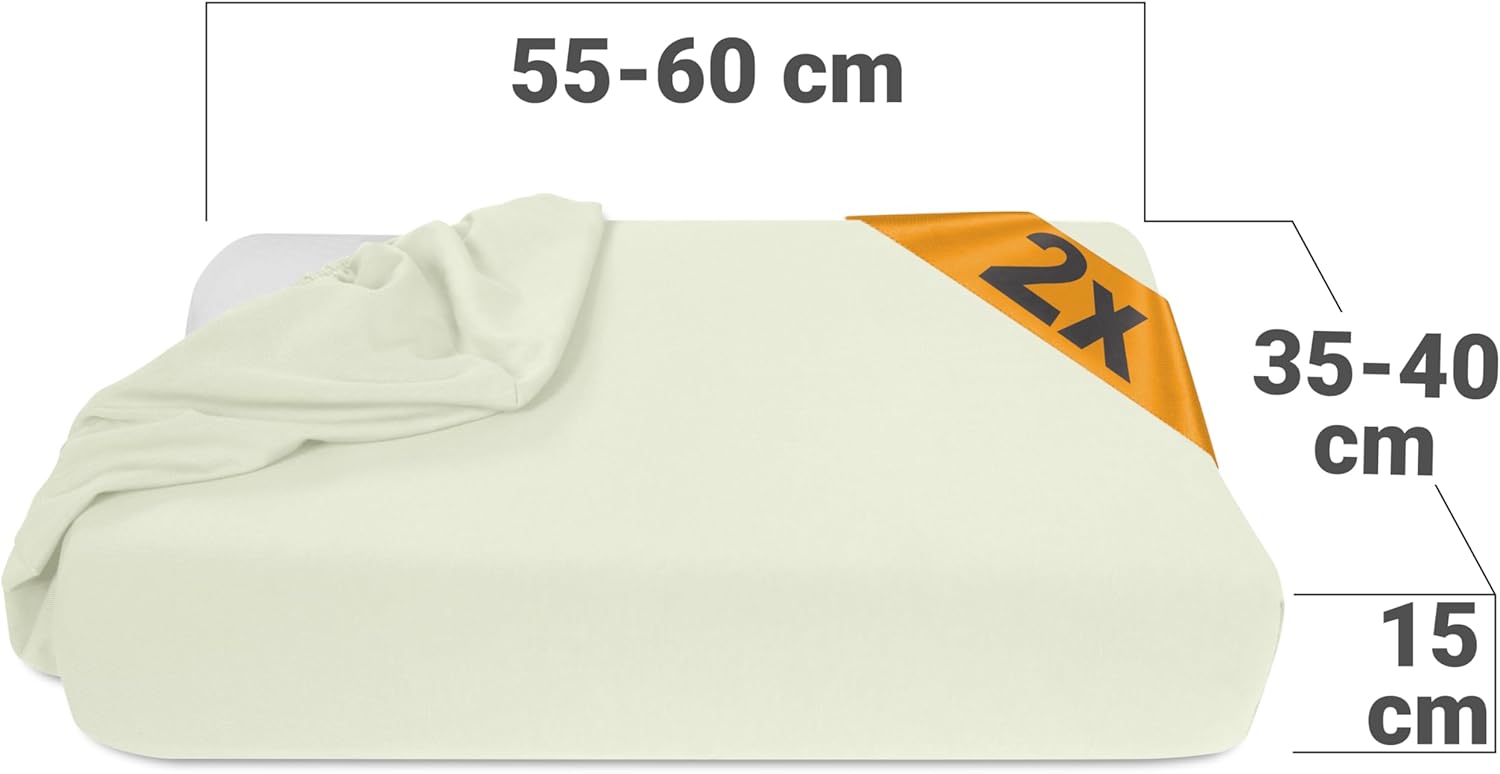 Thumbnail 2 de Lot de 2 housses extensibles pour oreillers de nuque – 55-60 x 35-40 cm, blanc naturel