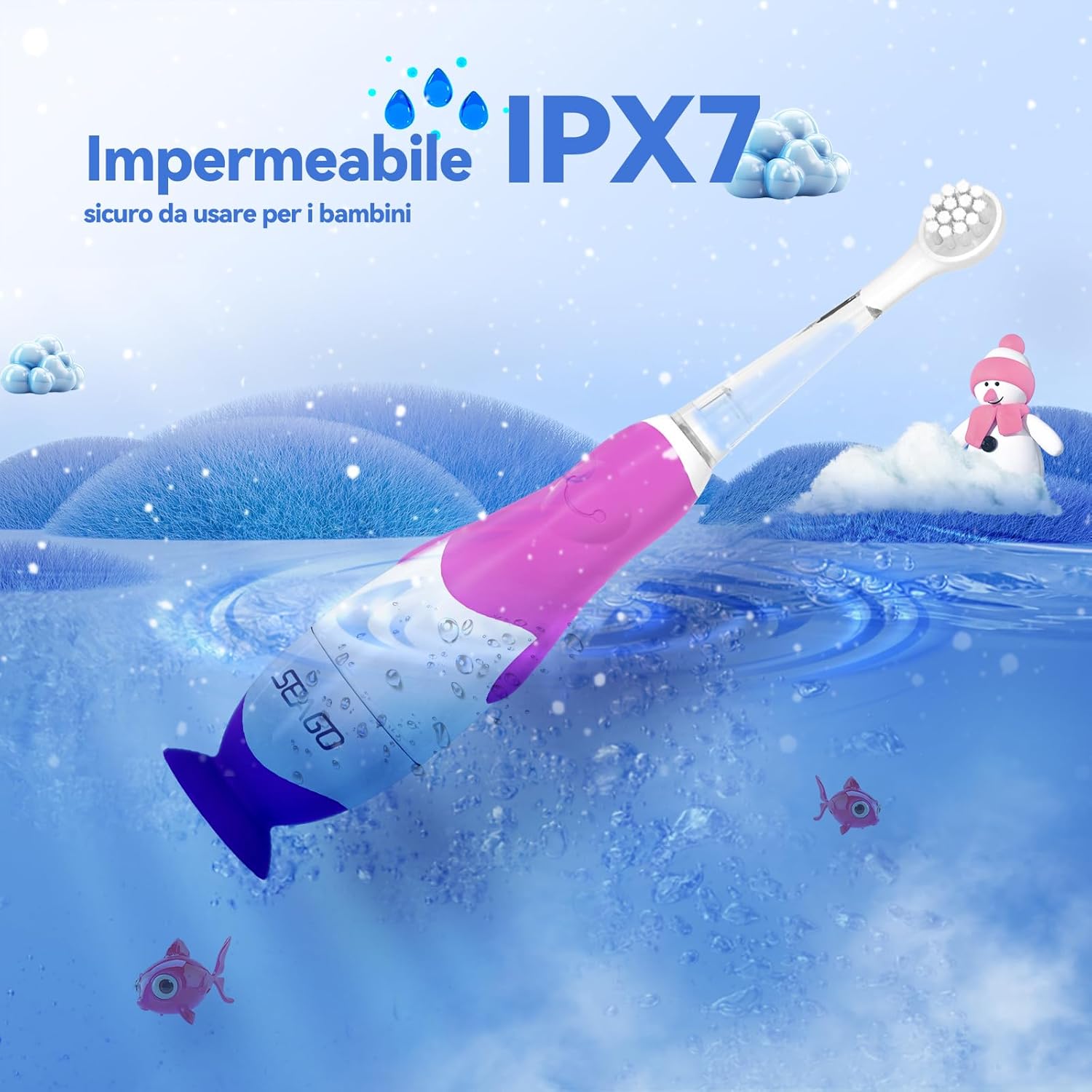 Thumbnail 5 de Seago spazzolino elettrico bambini con timer 2 minuti, luce LED e base aspirante (da 0 a 3 anni)