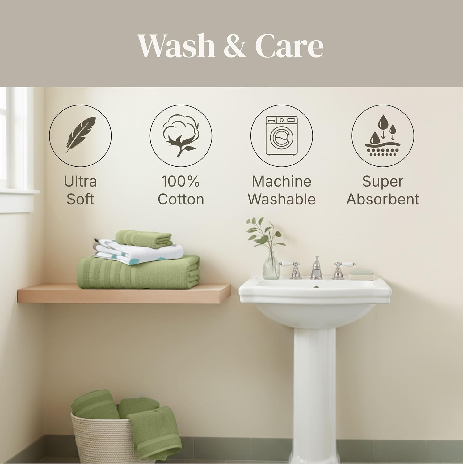 Thumbnail 6 de Modern Threads Natural Vine 6-Piece 100% Cotton Towel Set – Sage Green