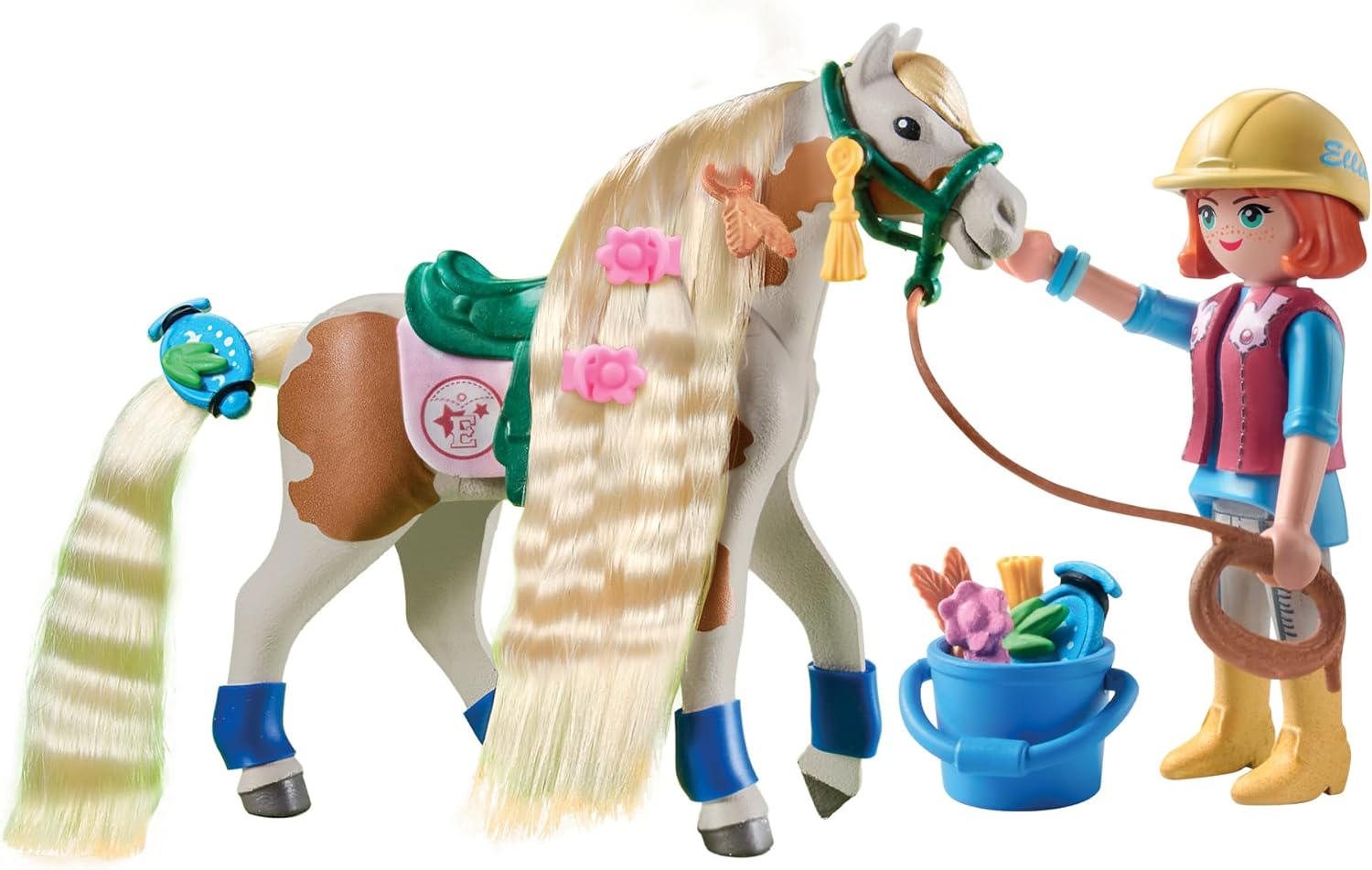 Detalle 2 de PLAYMOBIL Horses of Waterfall 71639 Ellie & Pferd mit Kreppeisen – Set für kreative Pferdefrisuren