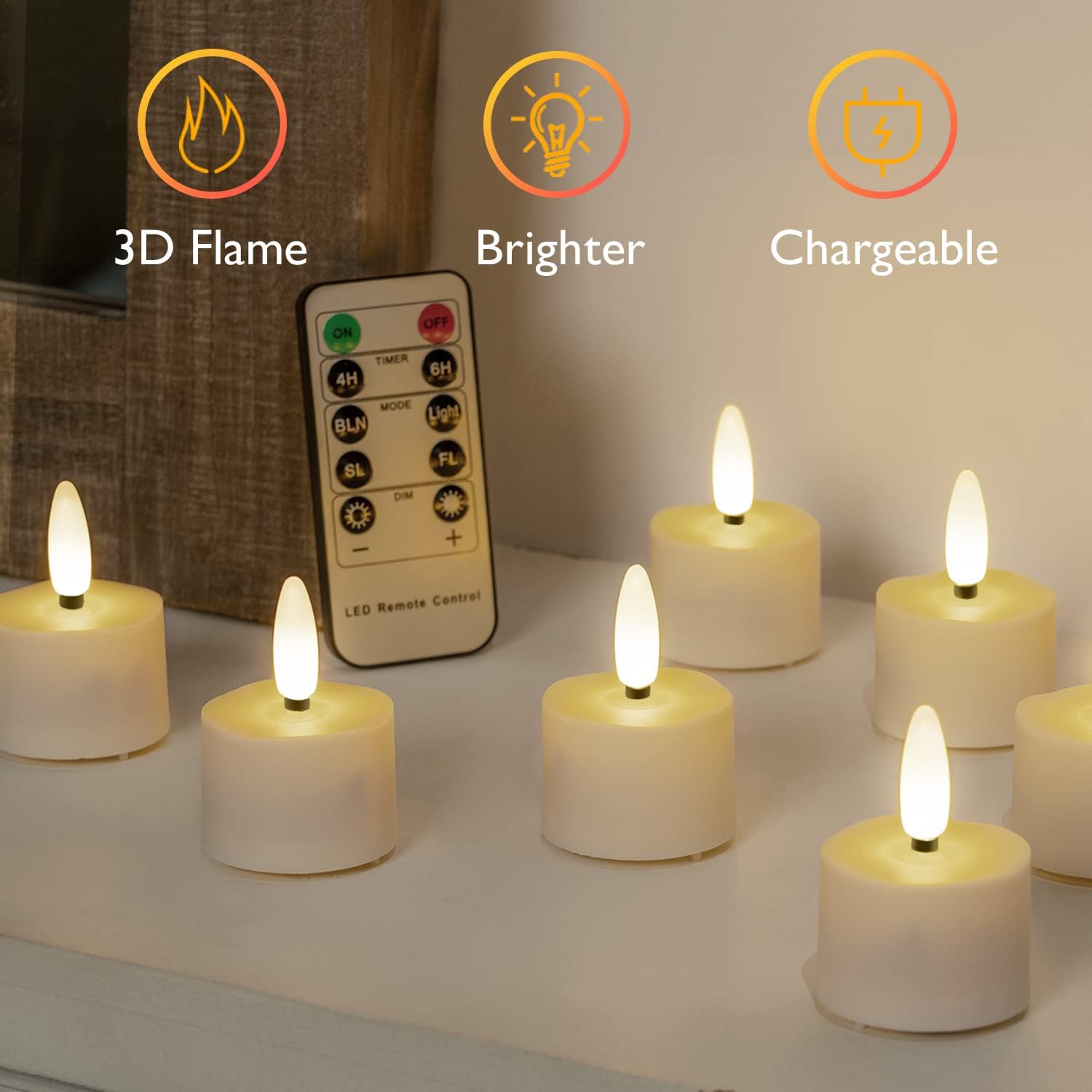 Detalle 2 de Homemory Rechargeable Tea Lights, 12-Pack with Remote, Timer and Warm White LEDs