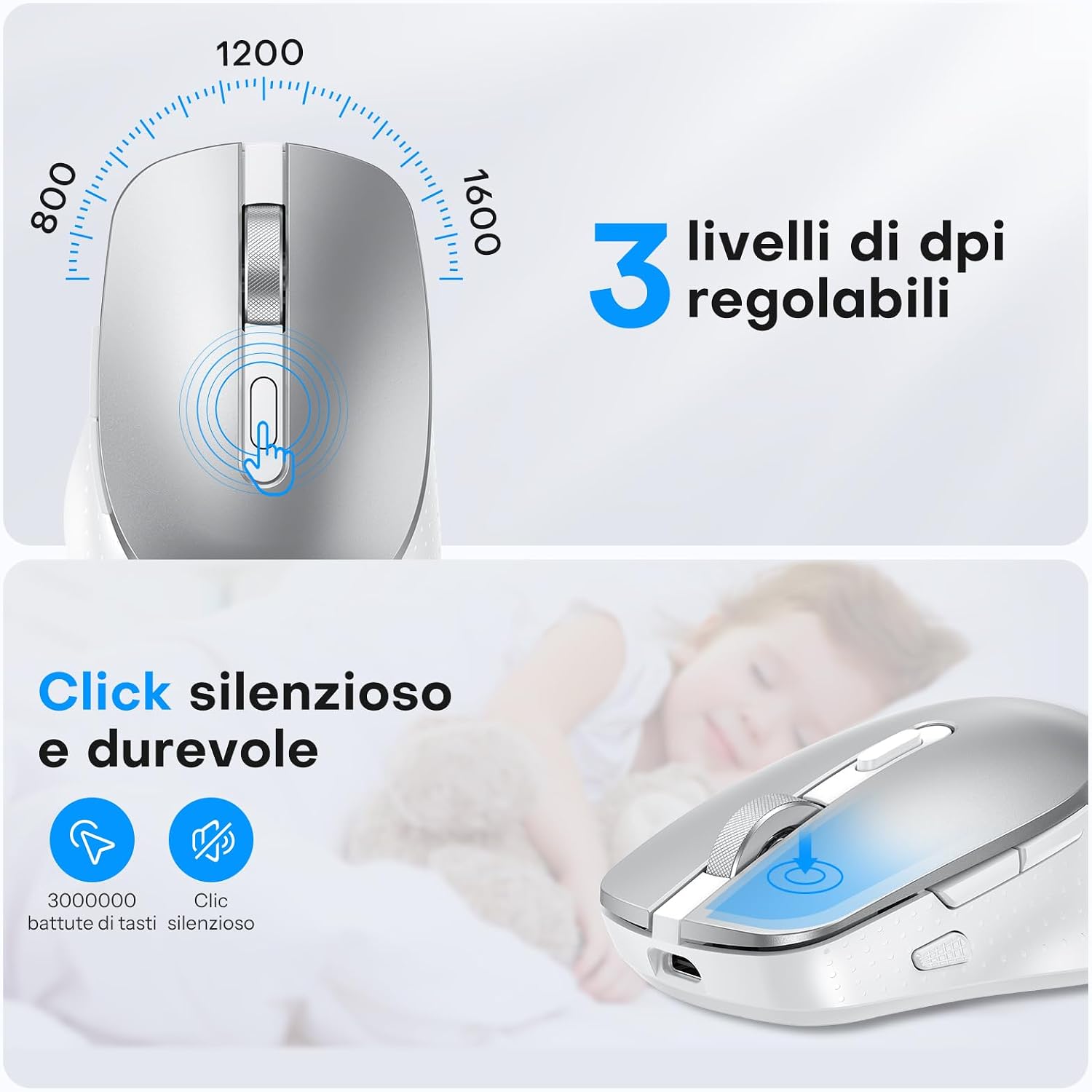 Thumbnail 3 de OMOTON Kit Tastiera e Mouse Wireless Bluetooth per Mac con 3 Canali e Ricaricabili - Layout Italiano QWERTY