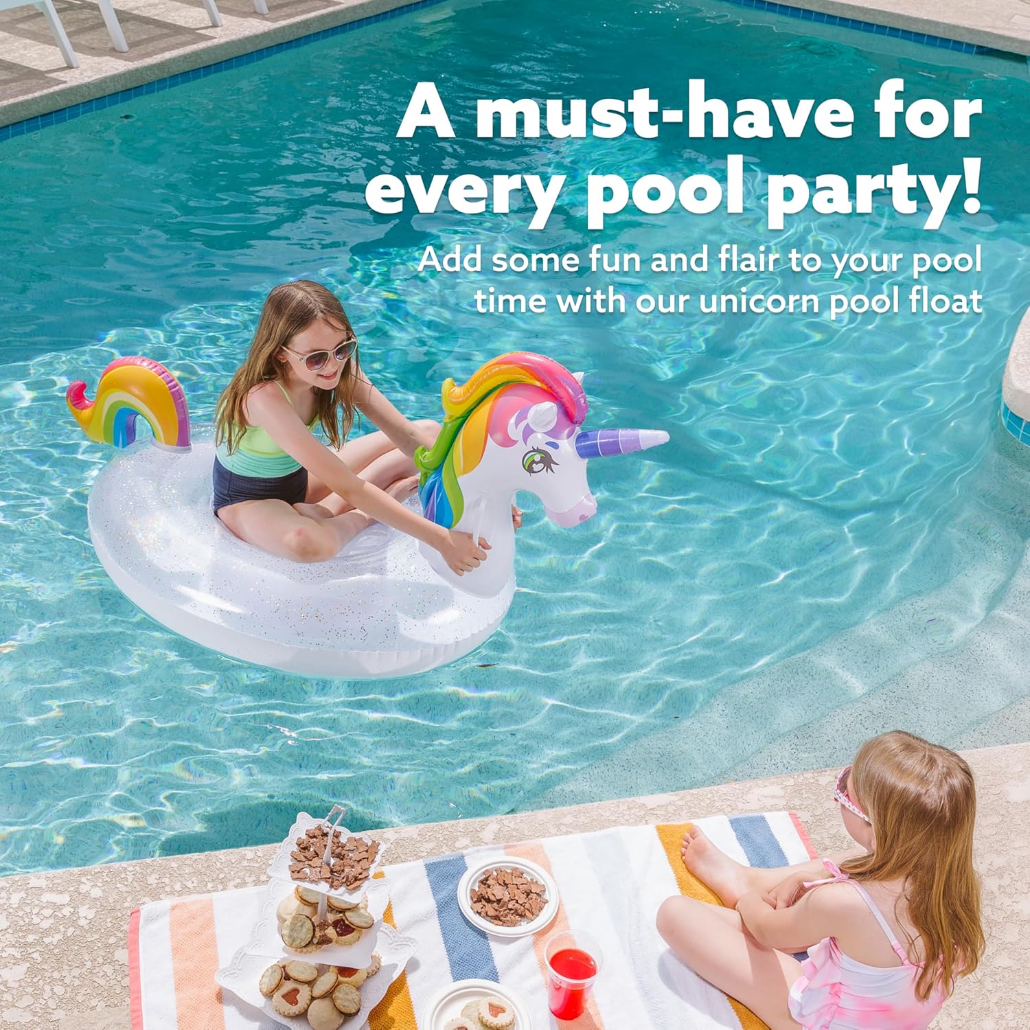 Detalle de JOYIN Kids Unicorn Pool Float (152.4 x 75 x 85cm) with Sparkly Glitters