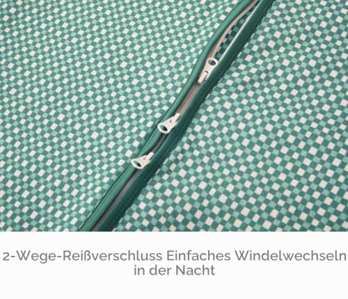 Detalle de Chilsuessy Baby Schlafsack mit Füßen 1.5 Tog Grün Vogel, 90cm – Ganzjahres Schlafsack aus 100% Baumwolle