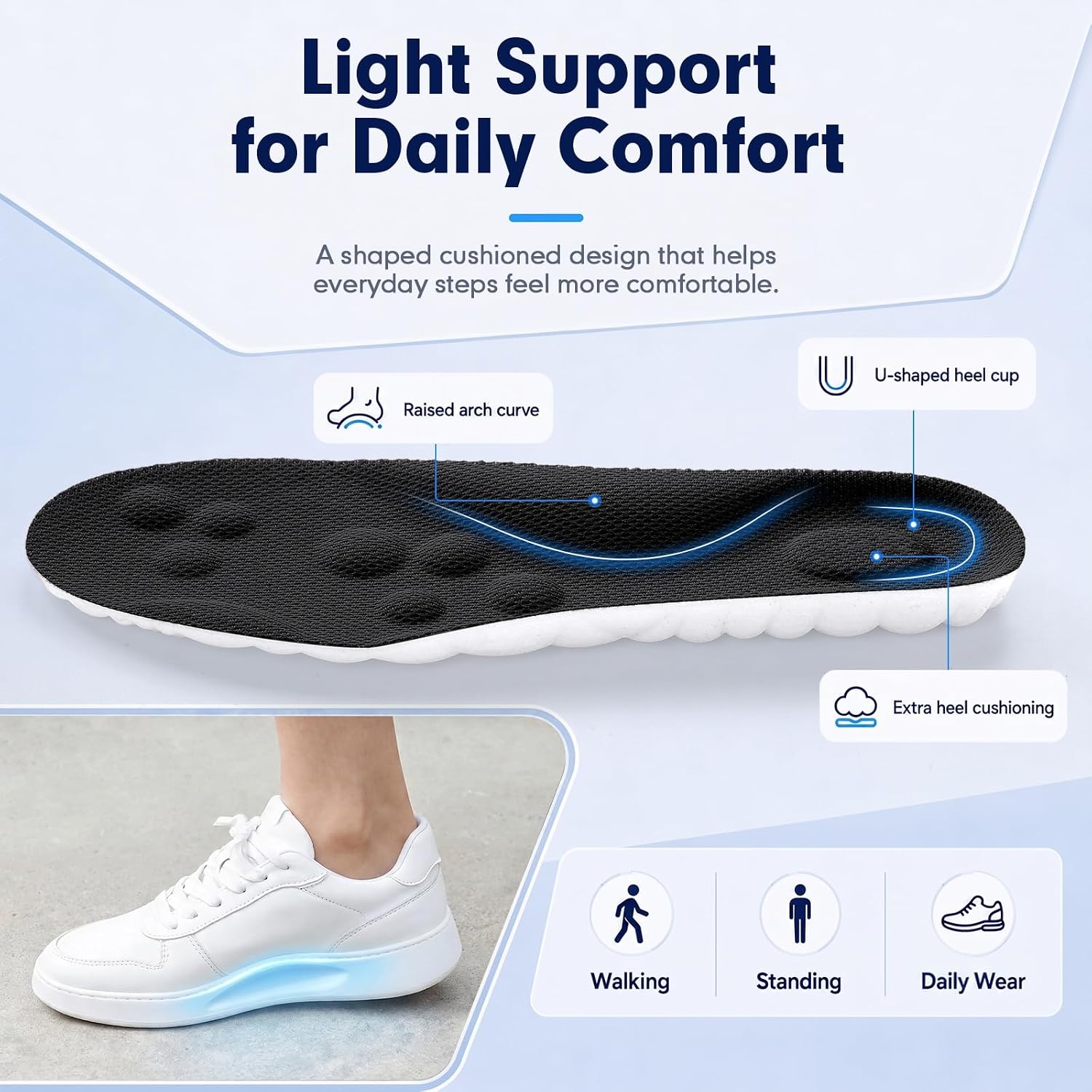 Detalle de ENLOPQ GEN-SOLE-Black-Large Men's Memory Foam Insoles, Trim-to-Fit with Arch Support