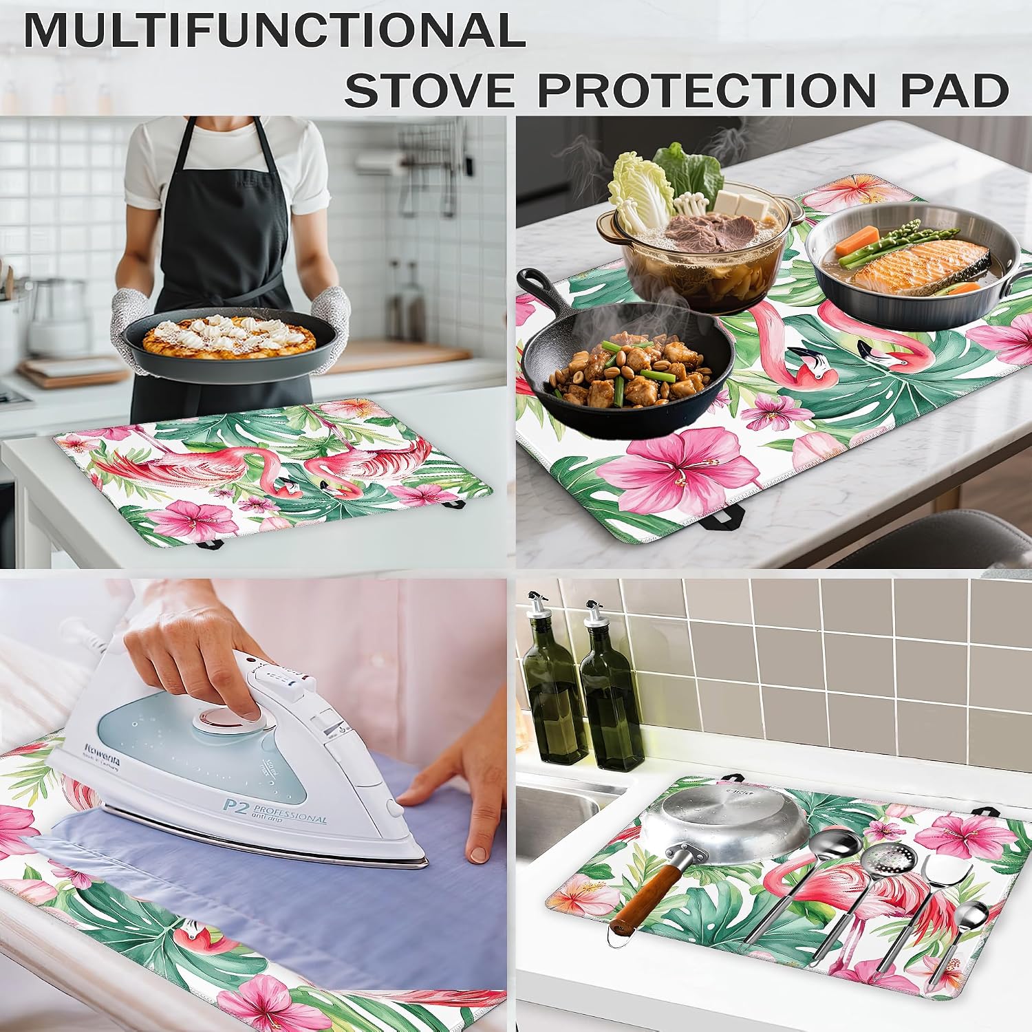 Thumbnail 6 de YIKTI 28 x 20 Inch Red Flamingo Stove Top Cover for Electric Stoves