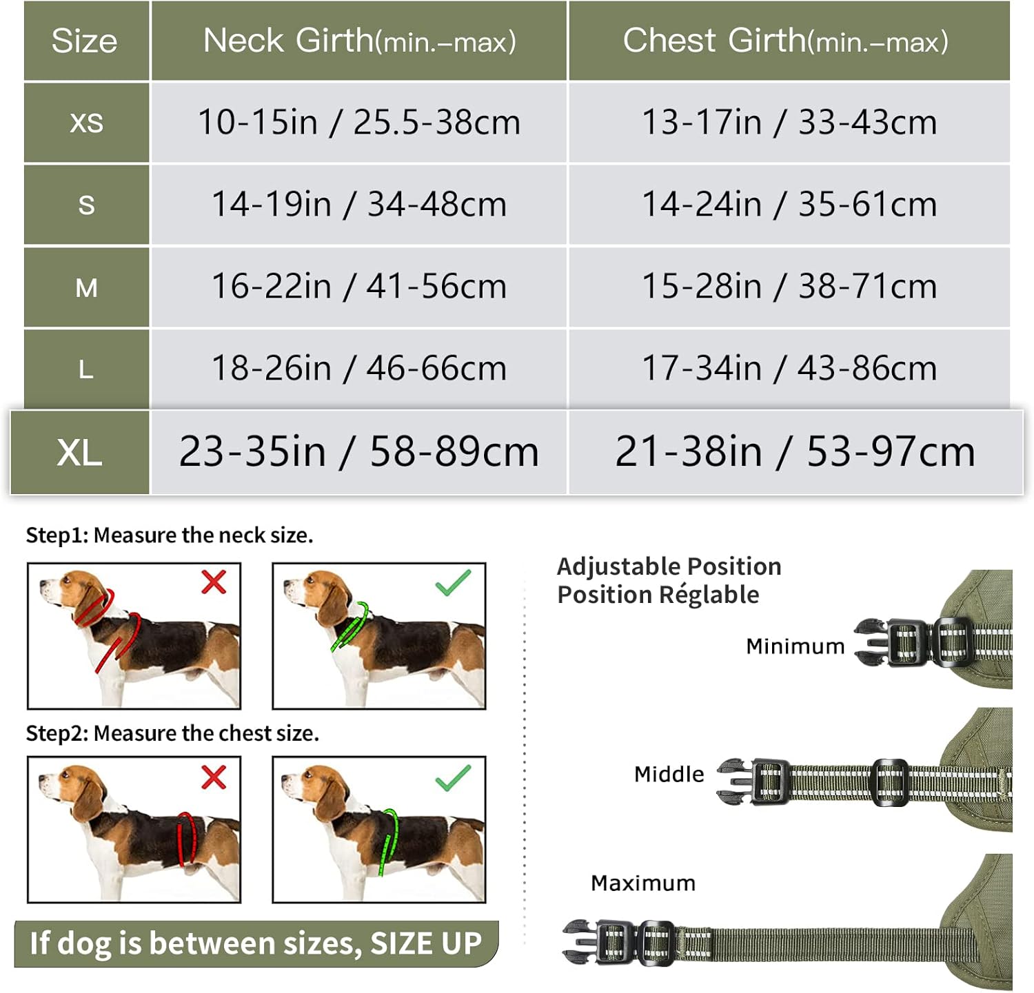 Detalle 2 de HEELE Hundegeschirr XL – No-Pull Brustgeschirr für große Hunde, armeegrün