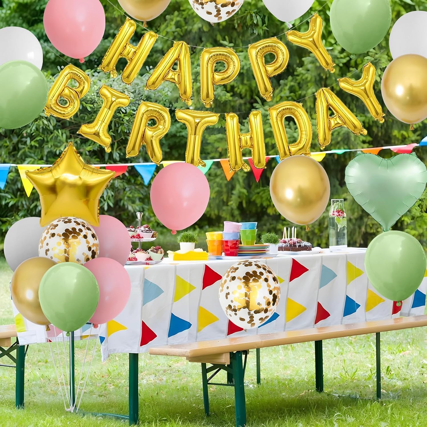 Detalle de Sage Green and Dusty Pink Birthday Decorations Set