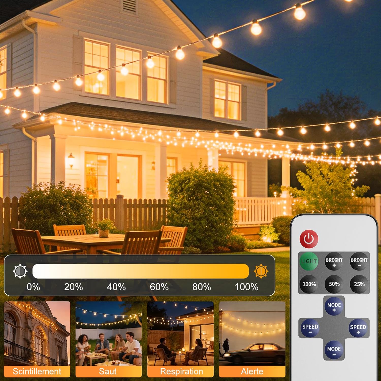 Detalle 2 de G40 Guirlande Lumineuse Extérieure et Intérieure avec Contrôle App + Télécommande – 23,5 m, IP44, 27 ampoules G40