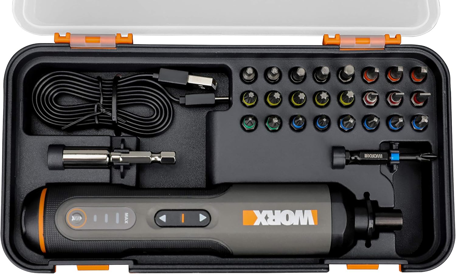Thumbnail 1 de WORX WX240 3.6V (4V Max) Mini Electric Screwdriver – 3 Gear Torque, 5Nm, 24 Bits, USB-C Charging