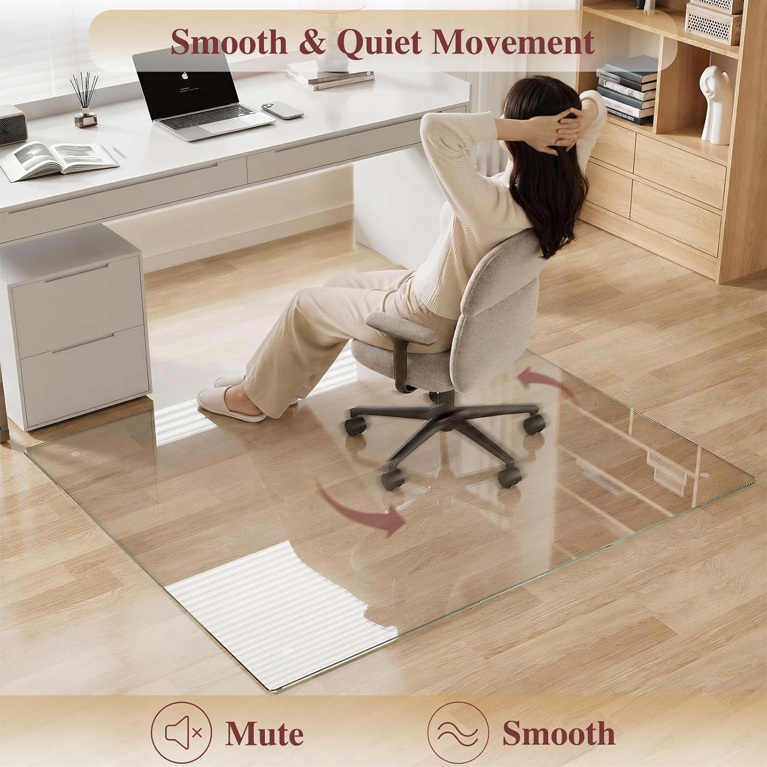 Detalle 2 de MYSUNORIA office chair mat for carpet, 46" x 55" tempered glass