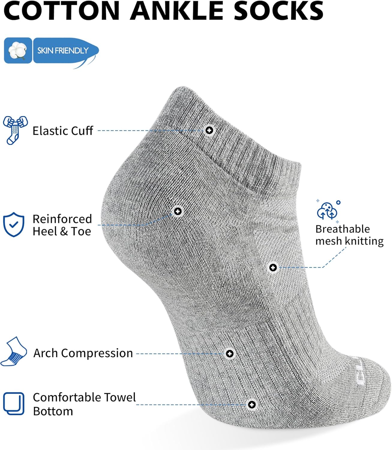 Thumbnail 2 de CLOSEMATE – Lot de 6 paires de chaussettes basses antidérapantes respirantes (39-42 / 43-46) en coton