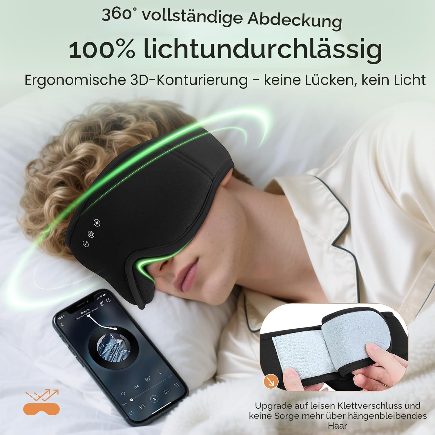 Detalle de MUSICOZY Bambus-Baumwolle Schlafmaske Bluetooth 14h