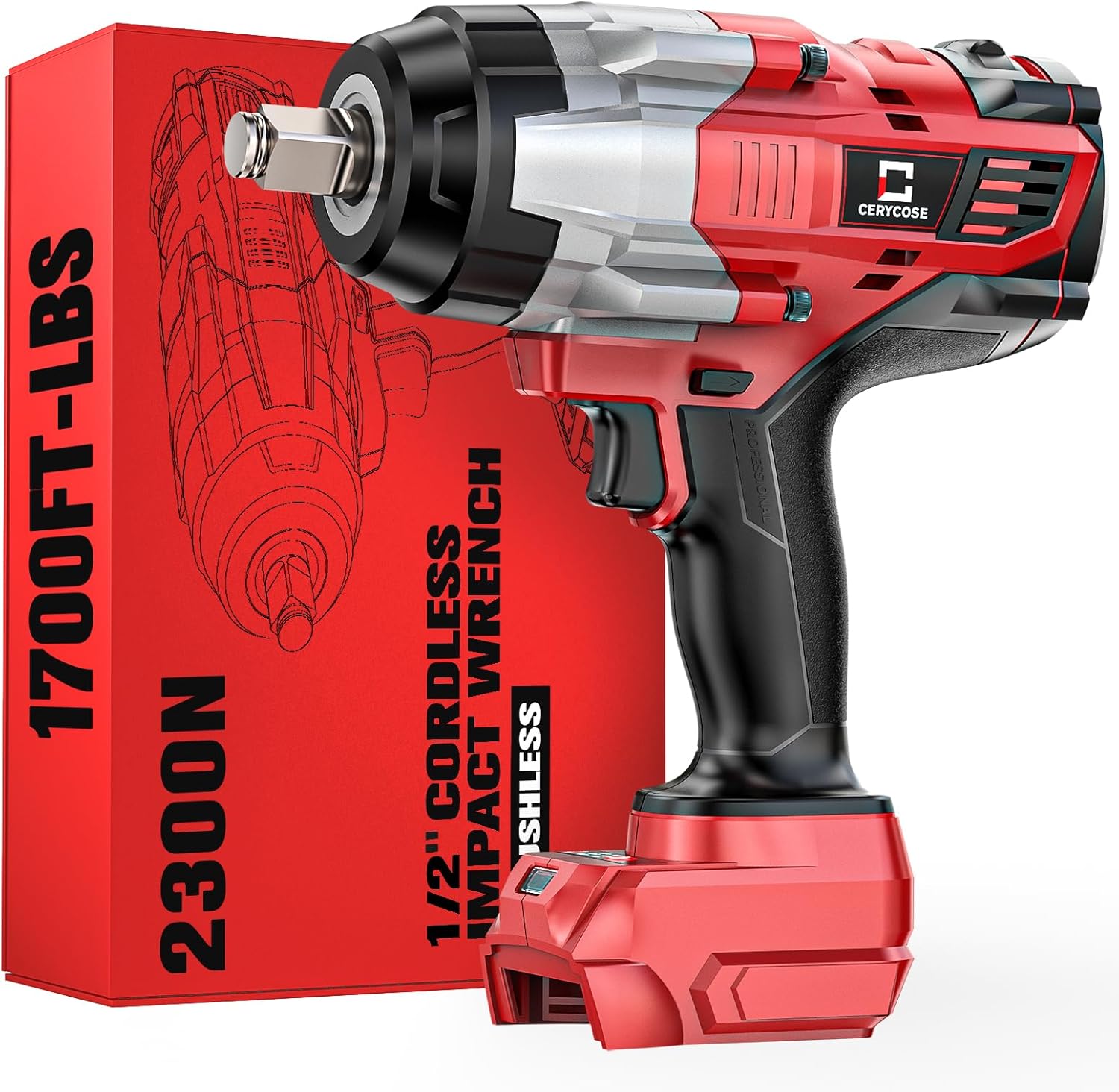 Detalle de Cordless Impact Wrench 1/2 Inch — 1700 FT-LBS Heavy-Duty, Milwaukee 18V Compatible (Bare Tool)
