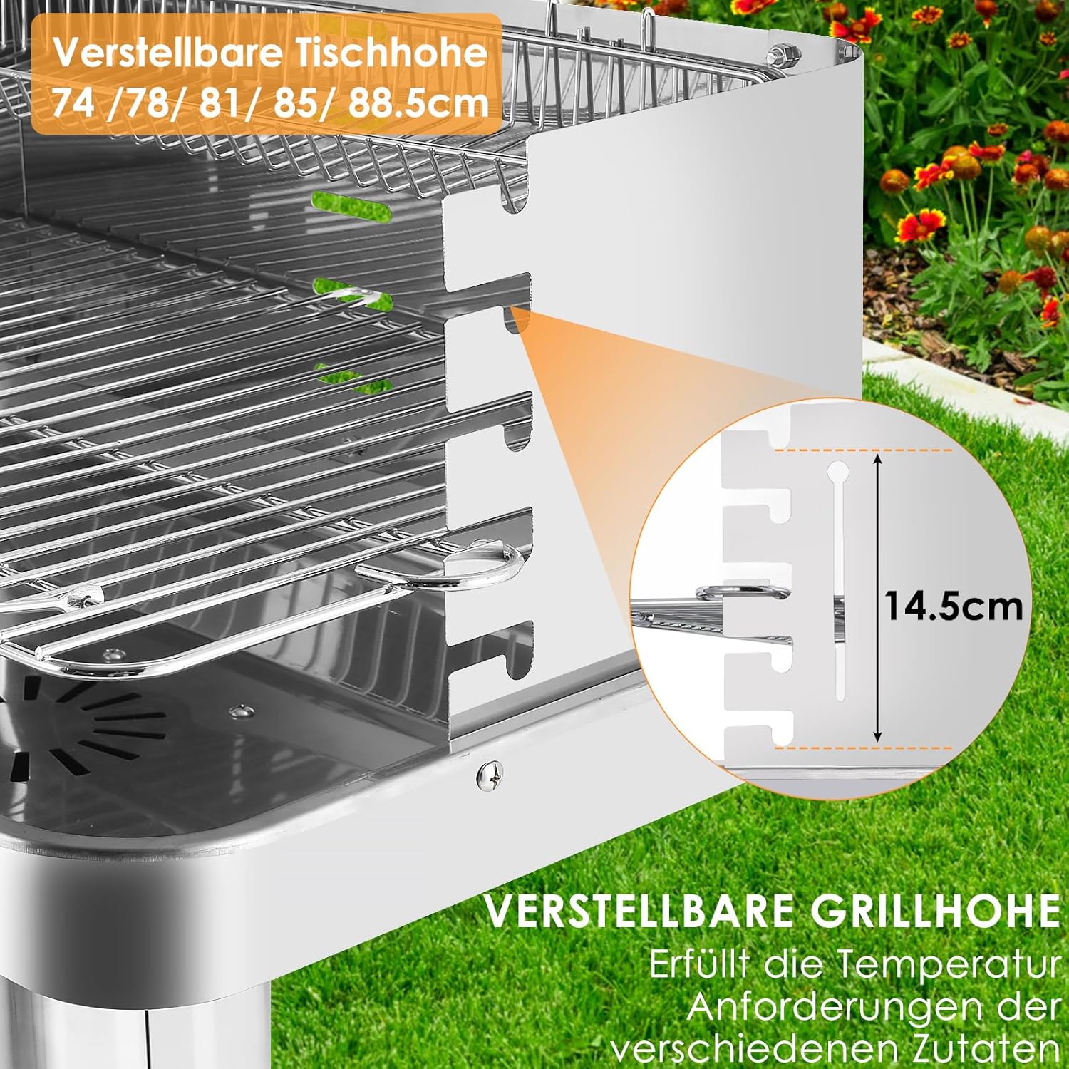 Thumbnail 2 de TLGREEN barbecue a colonna in acciaio inox 57×38×90 cm con altezza regolabile in 5 posizioni