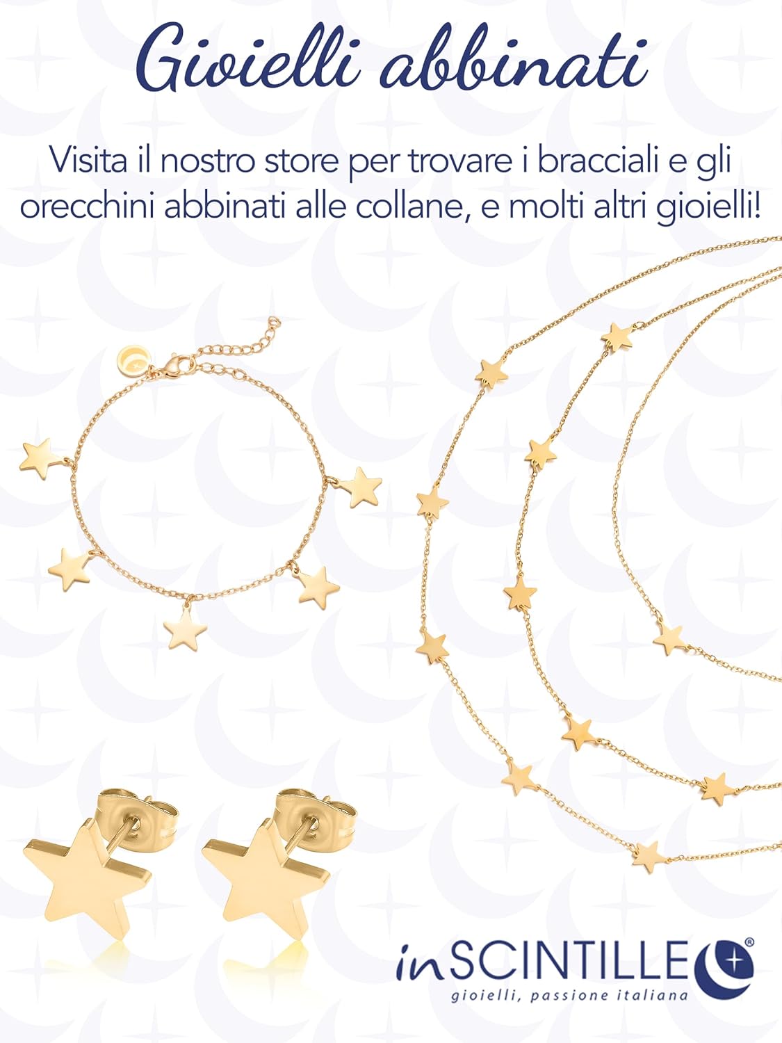 Detalle 2 de inSCINTILLE Collana Donna Stelle e Cuori in Acciaio Inossidabile — Multicollana regolabile 1/2/3 fili, idea regalo