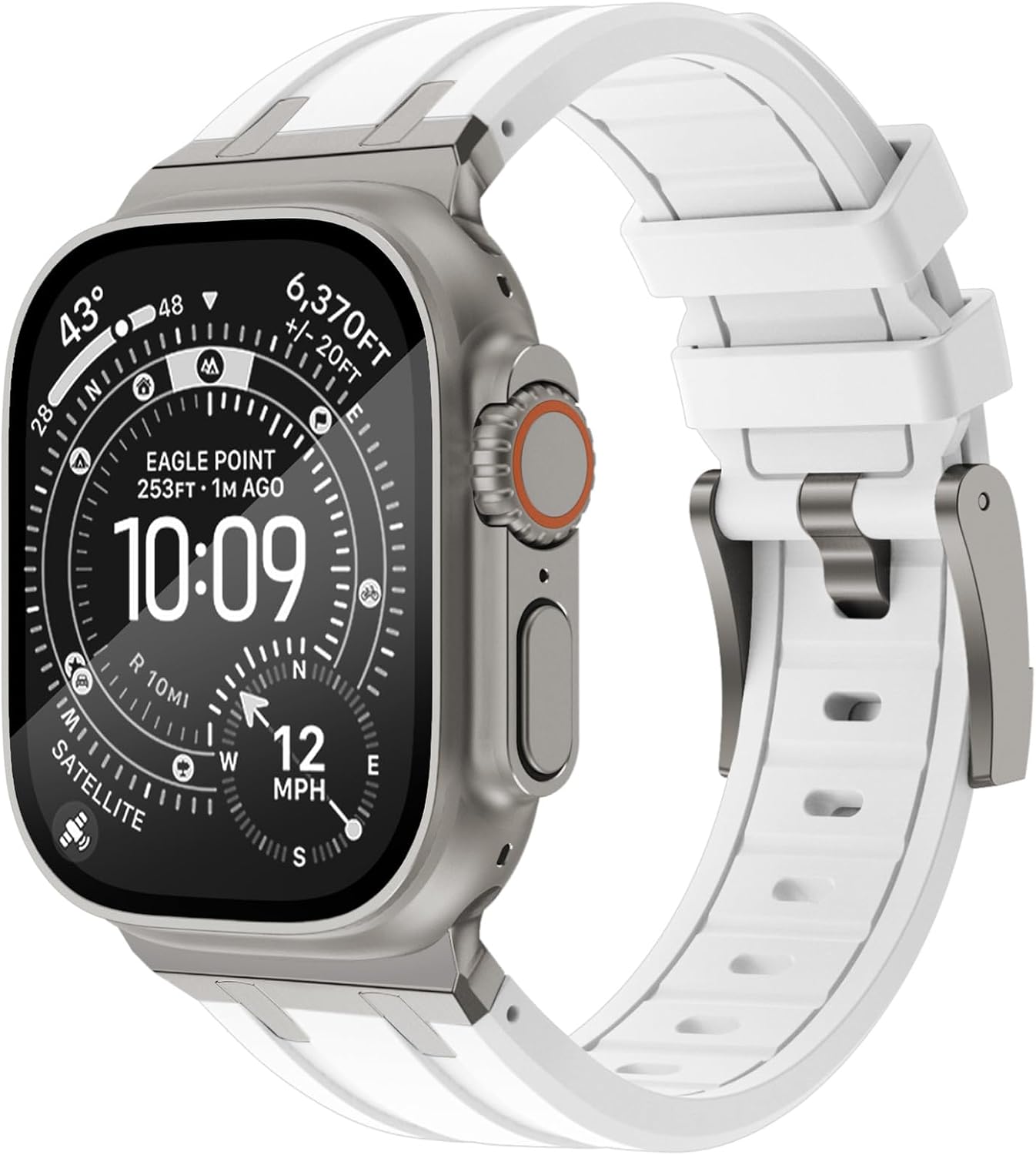 Detalle 2 de NewWays silicone strap with stainless steel connectors (White/Titanium) for Apple Watch 42mm/41mm/40mm/38mm