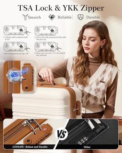 Detalle de COOLIFE Cabin Suitcase 55x35x20cm — Ryanair Cabin Bag with TSA Lock, ABS+PC Shell