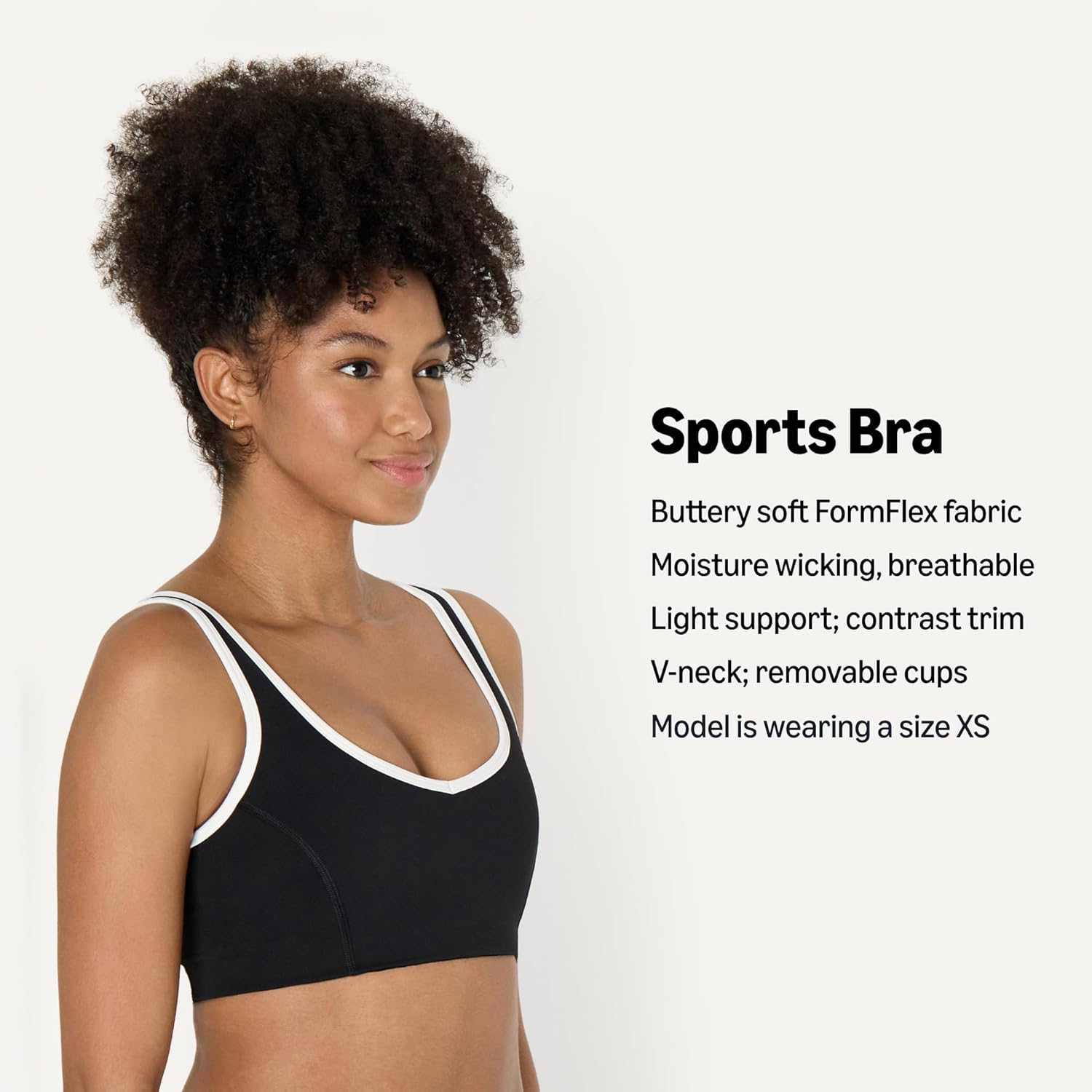 Detalle de Amazon Essentials Women's Active FormFlex Buttery Soft Light Support V-Neck Sports Bra with Contrast Trim