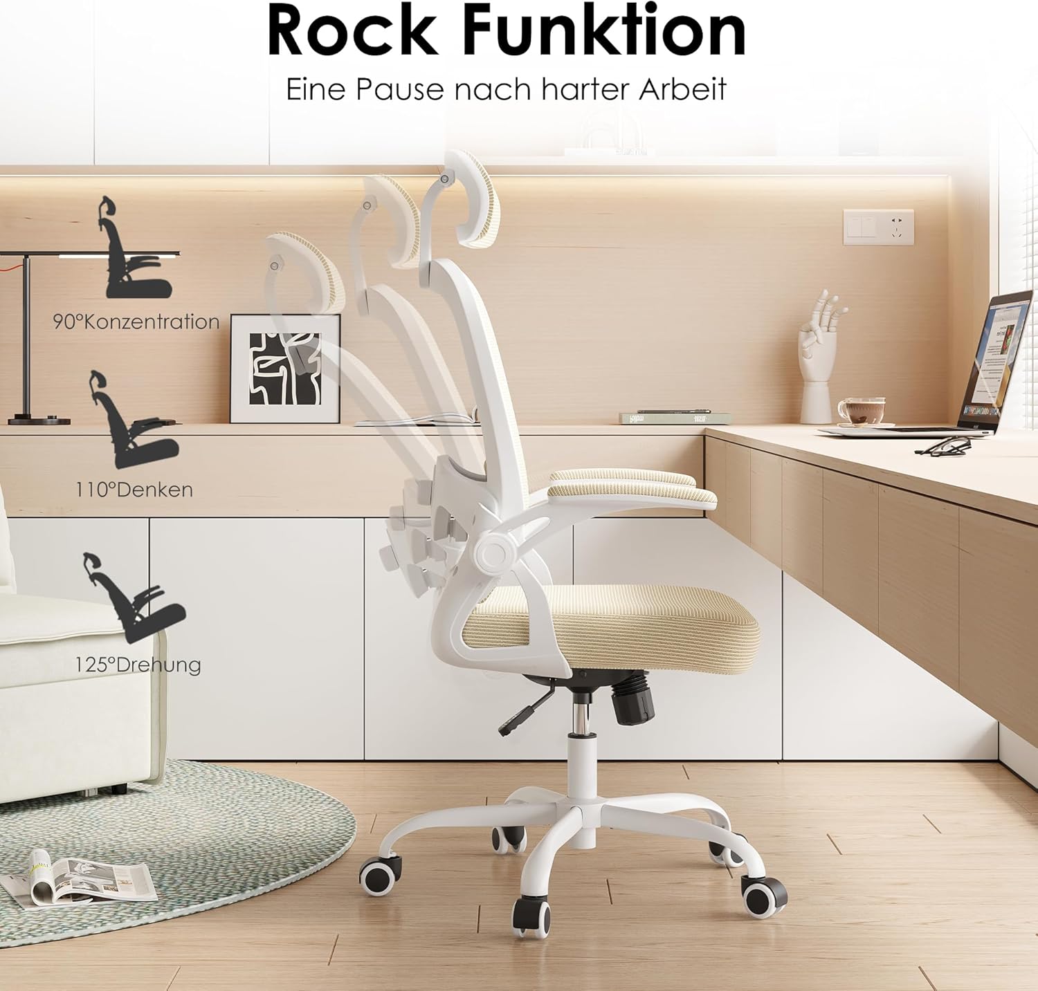 Thumbnail 6 de Farini Höhenverstellbarer Schreibtischstuhl mit Armlehnen – Ergonomischer Office Chair Khaki