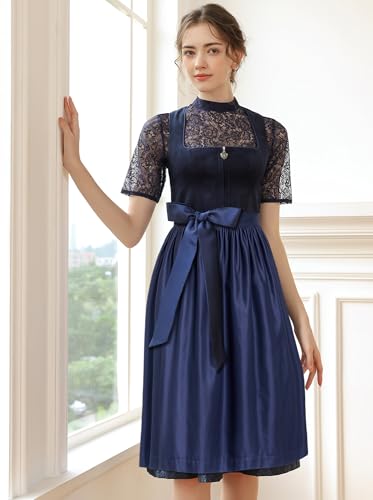 Thumbnail 2 de EIISSION Dirndl Damen midi Lang Blau – 3-Teiliges Trachtenset (Kleid, Bluse, Schürze)