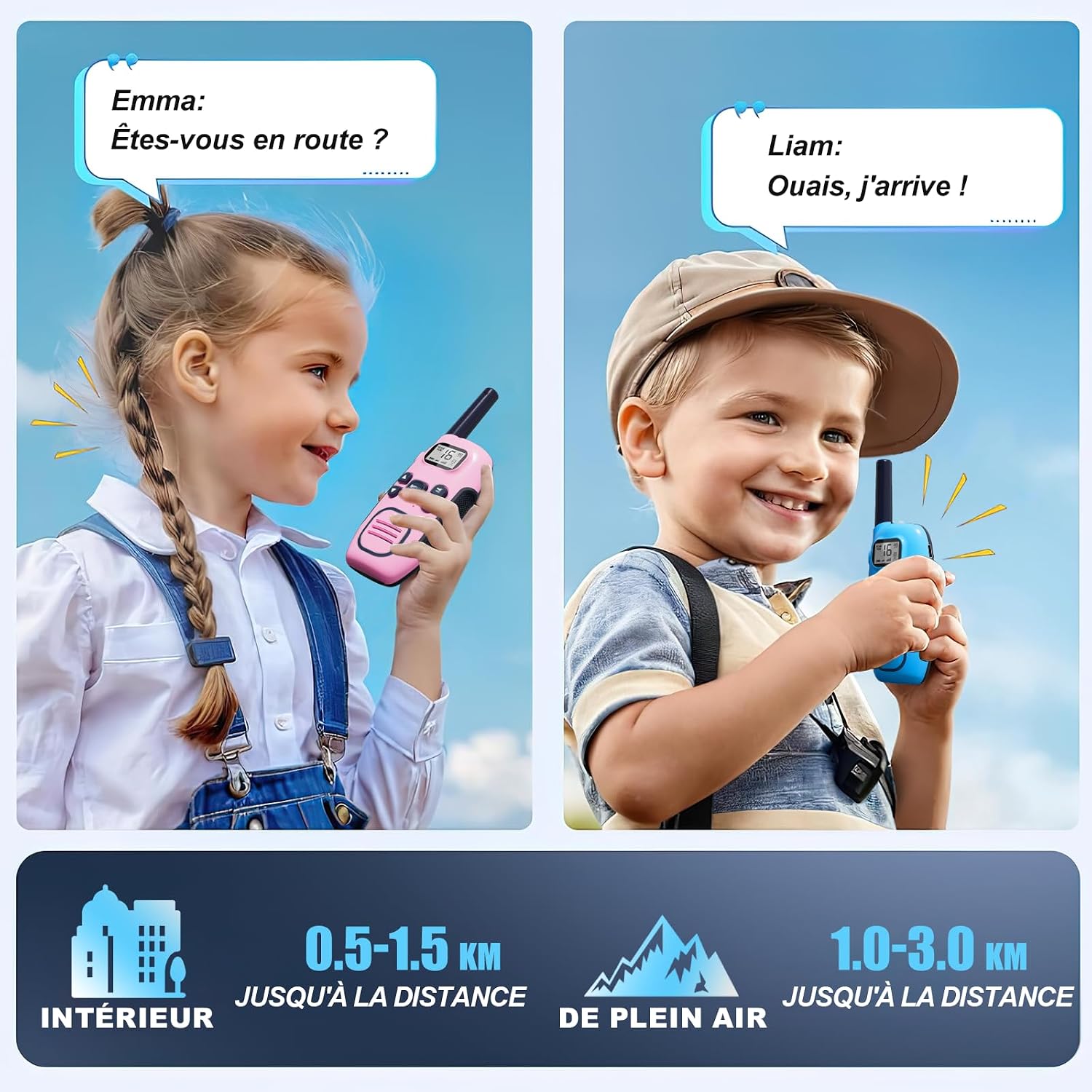 Thumbnail 2 de DURLK Talkie Walkie Enfants 3 pièces 1200 mAh