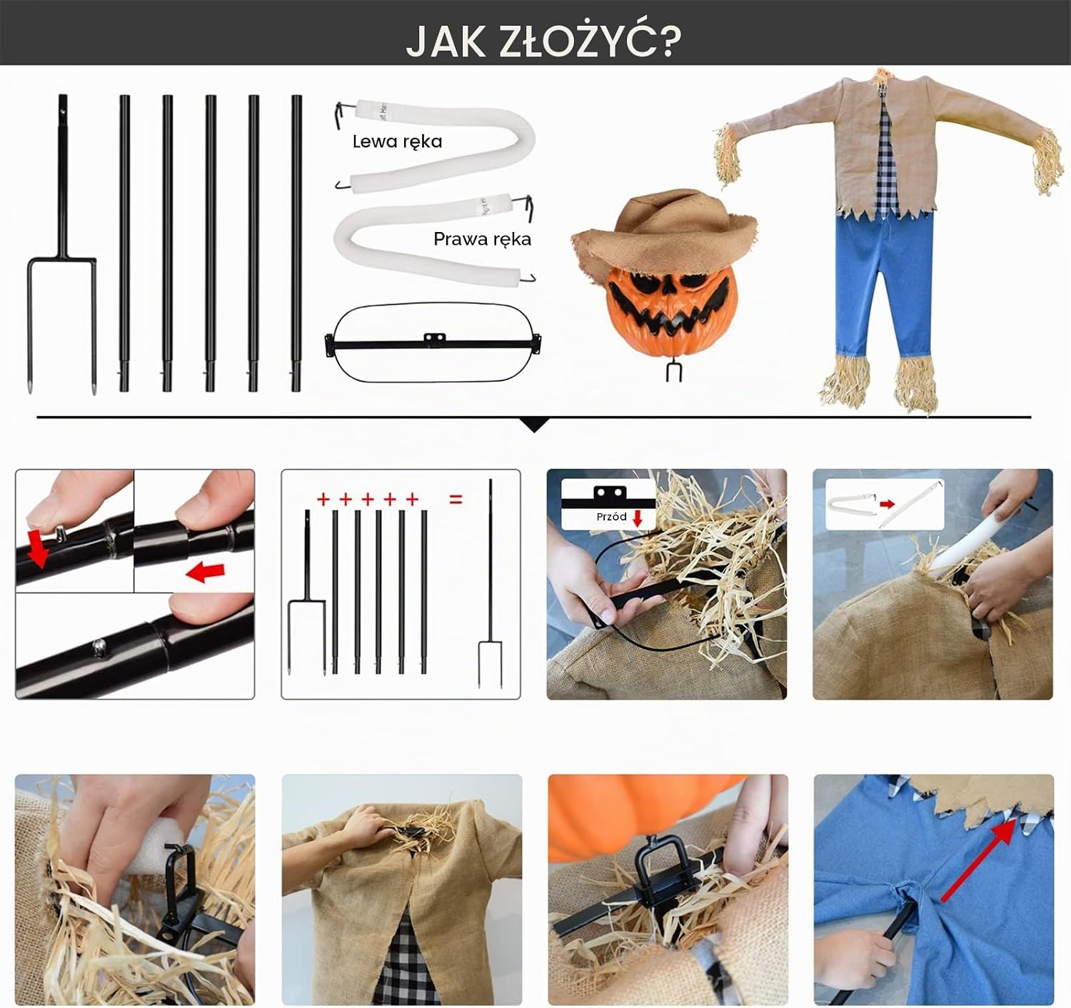 Detalle 1 de LarpGears LG-HD – halloweenowy strach na wróble z dynią i metalowym stojakiem