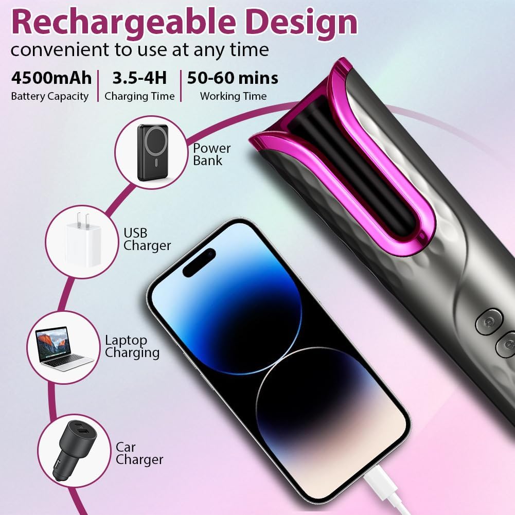 Thumbnail 5 de flintronic Flintronic fer à boucler automatique sans fil en céramique, USB rechargeable (6 réglages température & minuteur)