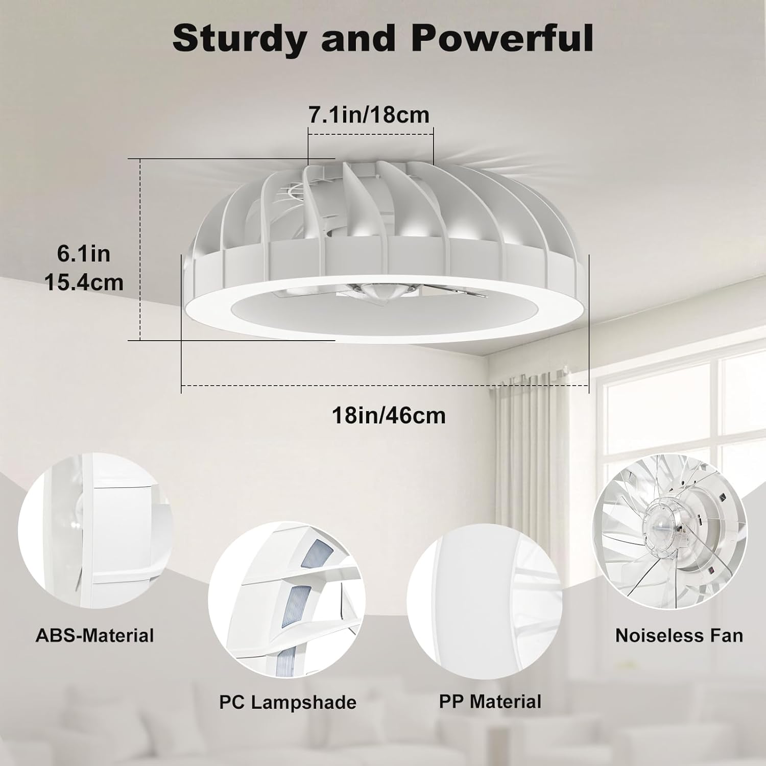 Detalle de Ateroll Ceiling Fans with Lights: 46CM RGB, Remote, 6 Speeds, Dimmable LED and Timer